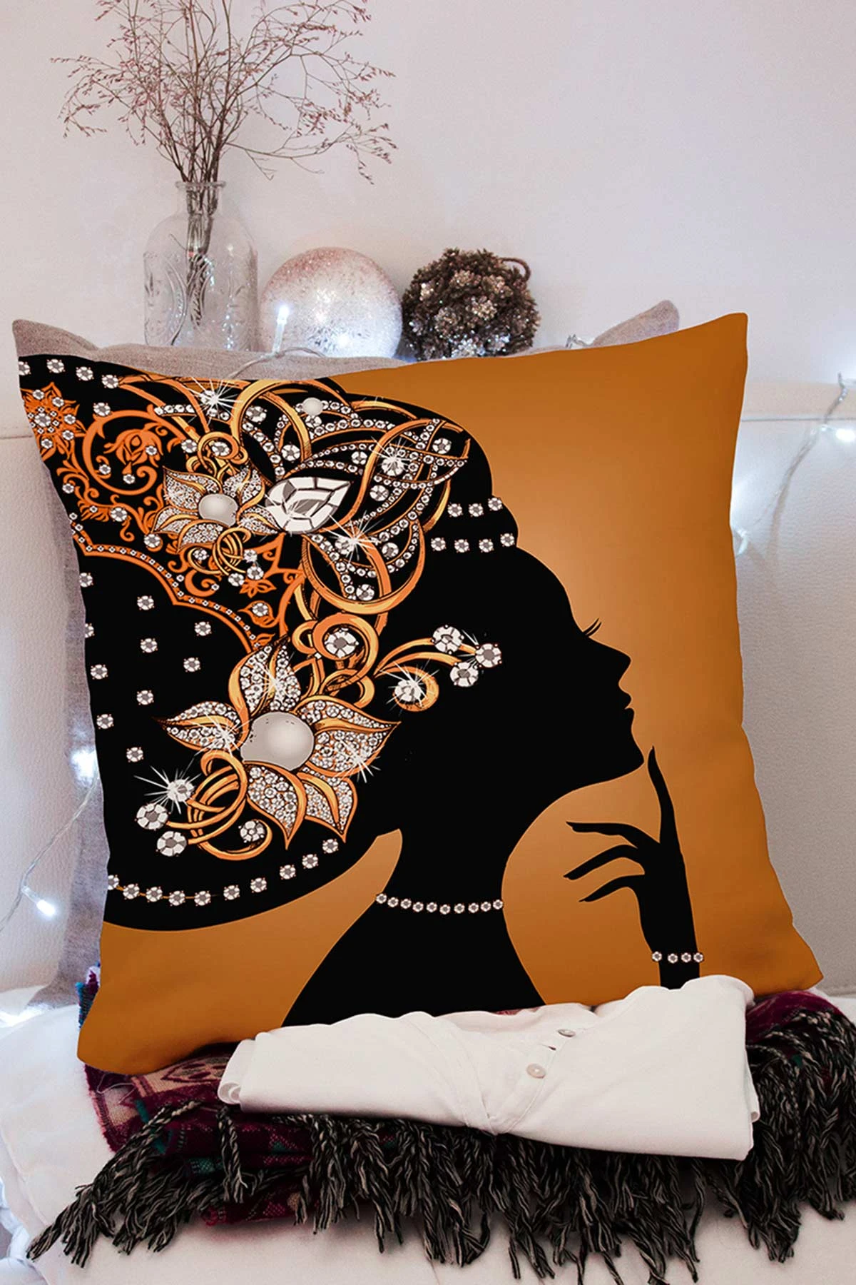 Kiremit 43x43 Dijital Baskılı Fermuarlı Modern Kırlent Kılıfı 272054
