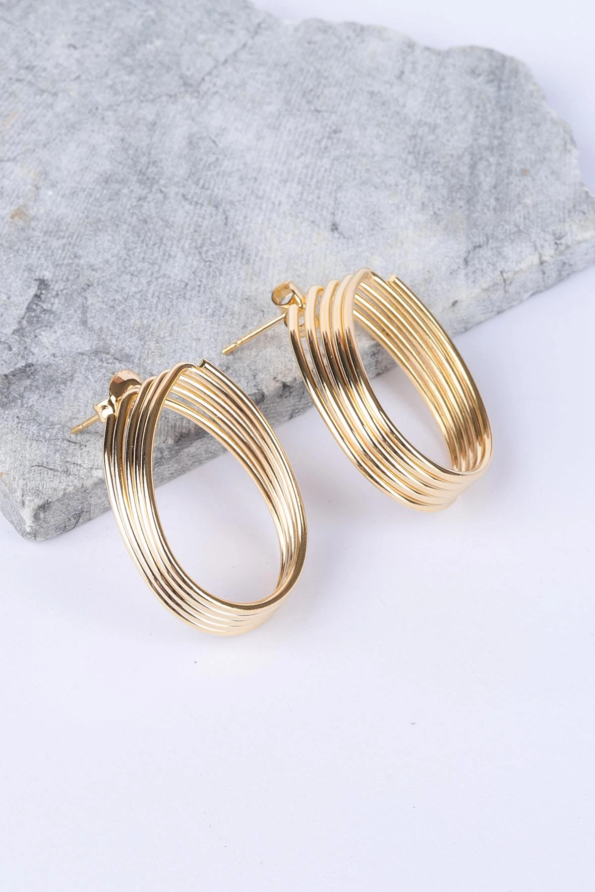 Gold 5 Sıralı Oval Küpe 330879