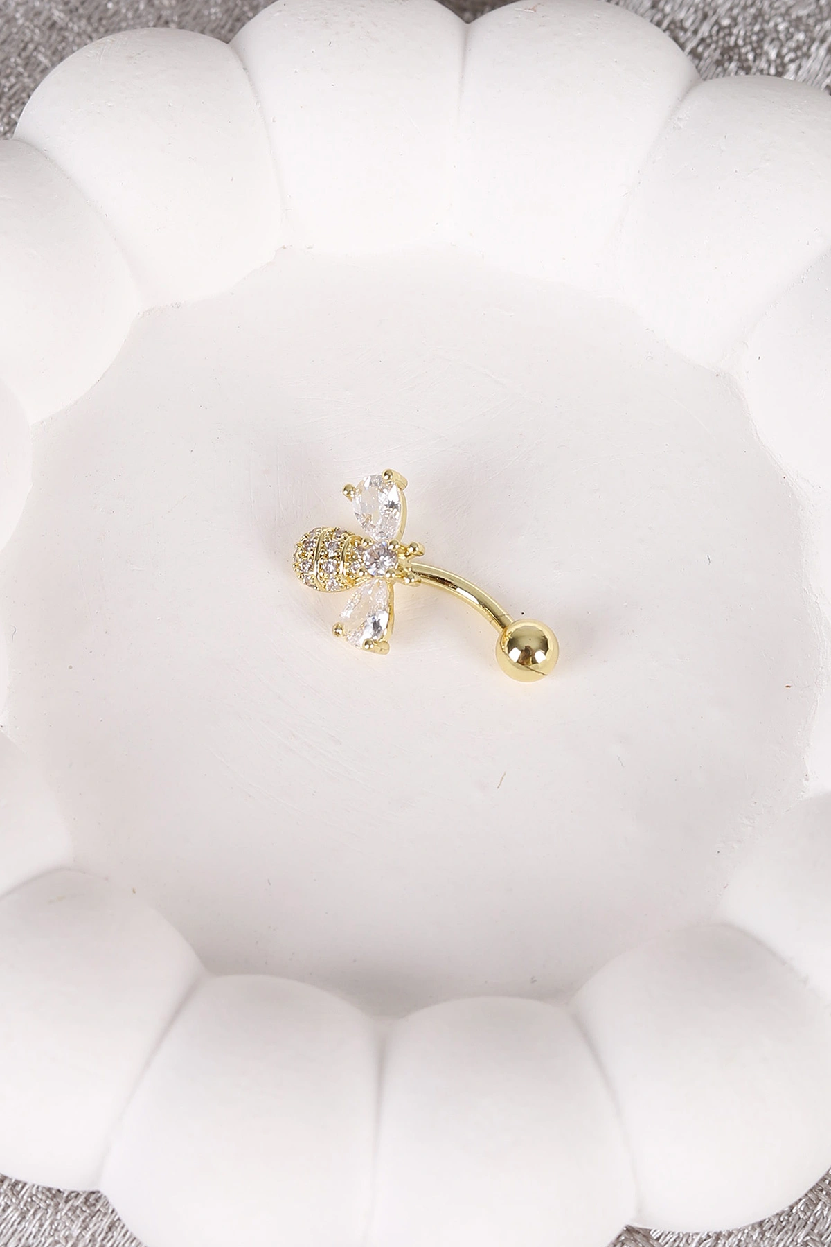 Gold Arı Model Zirkon Taşlı Göbek Piercingi 477777