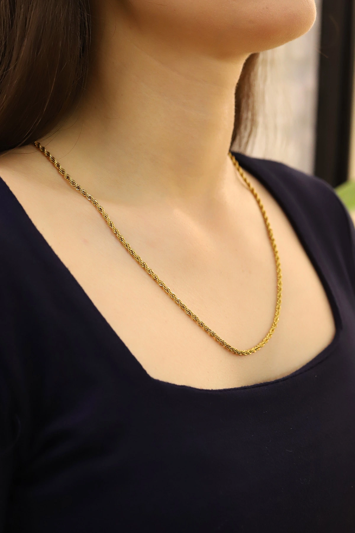 Gold Burgu Model Orta Unisex Çelik Zincir 426896