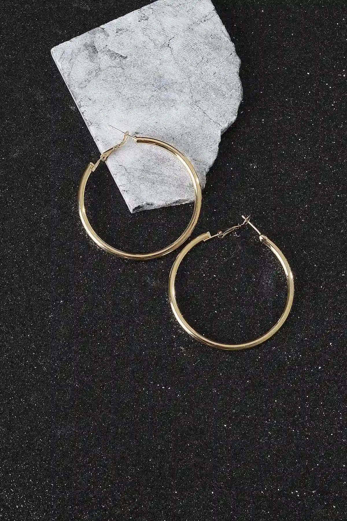 Gold Çap 5 Cm Çelik Küpe 302024