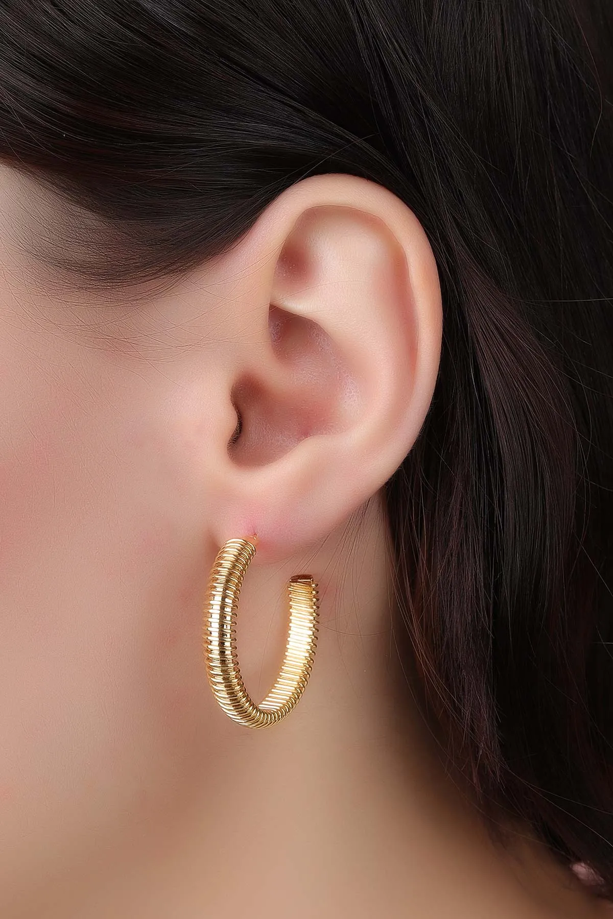 Gold Çizgili Model Halka Küpe 330945