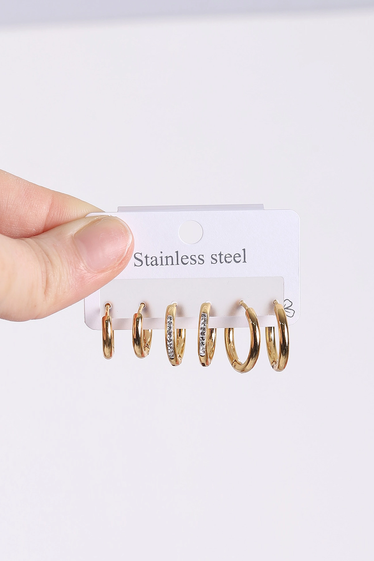Gold Çoklu Karışık Model Zirkon Taşlı Çelik Küpe Seti 434303