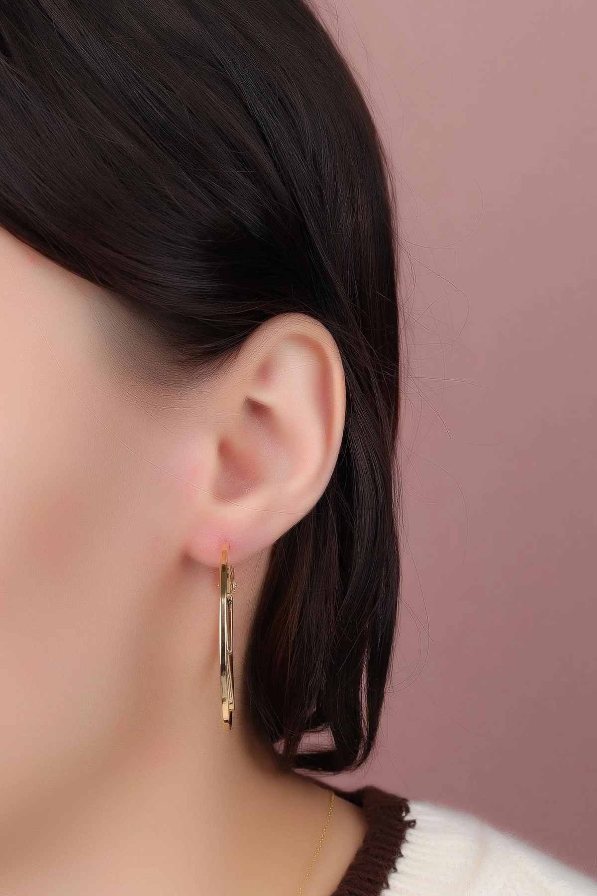 Gold Geometrik Halka Model Küpe 330937
