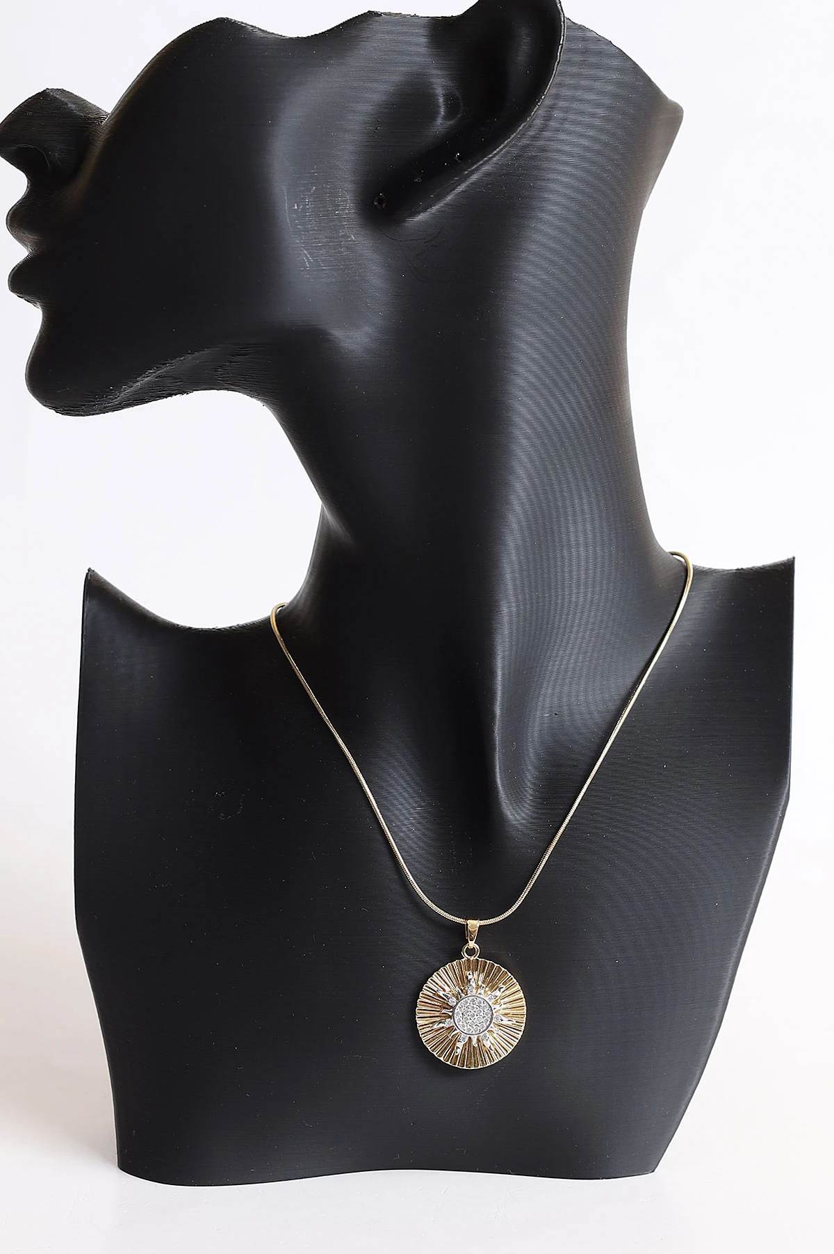 Gold Güneş Figürlü Zirkon Taşlı Çelik Kolye 370594