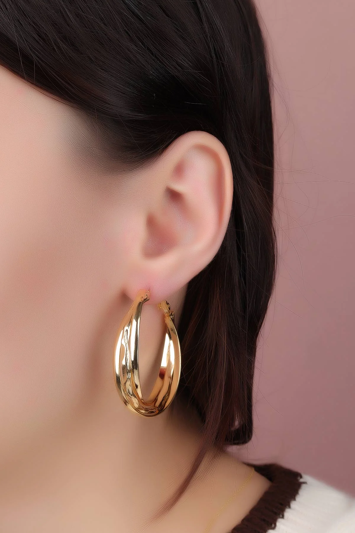 Gold İçe İçe Geçmeli Sarmal Model Küpe 330941
