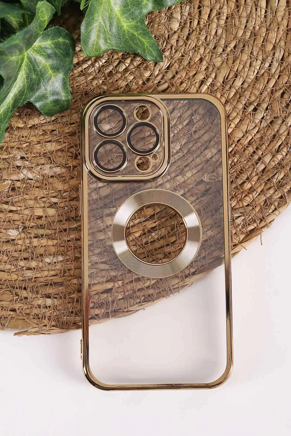 Gold İphone 13 Pro Uyumlu Şeffaf Kamera Korumalı Silikon Telefon Kılıfı 437535