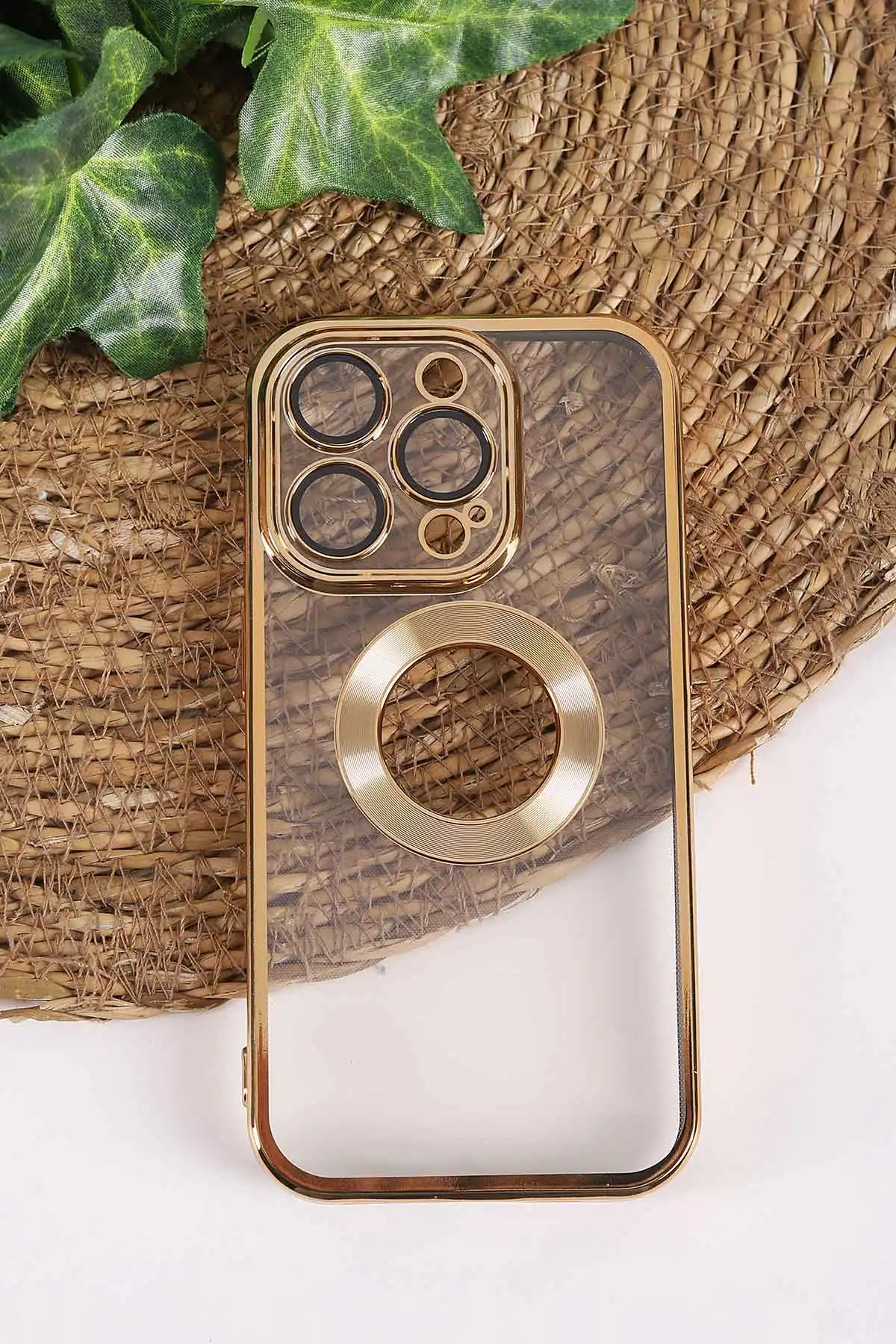 Gold İphone 14 Pro Uyumlu Şeffaf Kamera Korumalı Silikon Telefon Kılıfı 437548