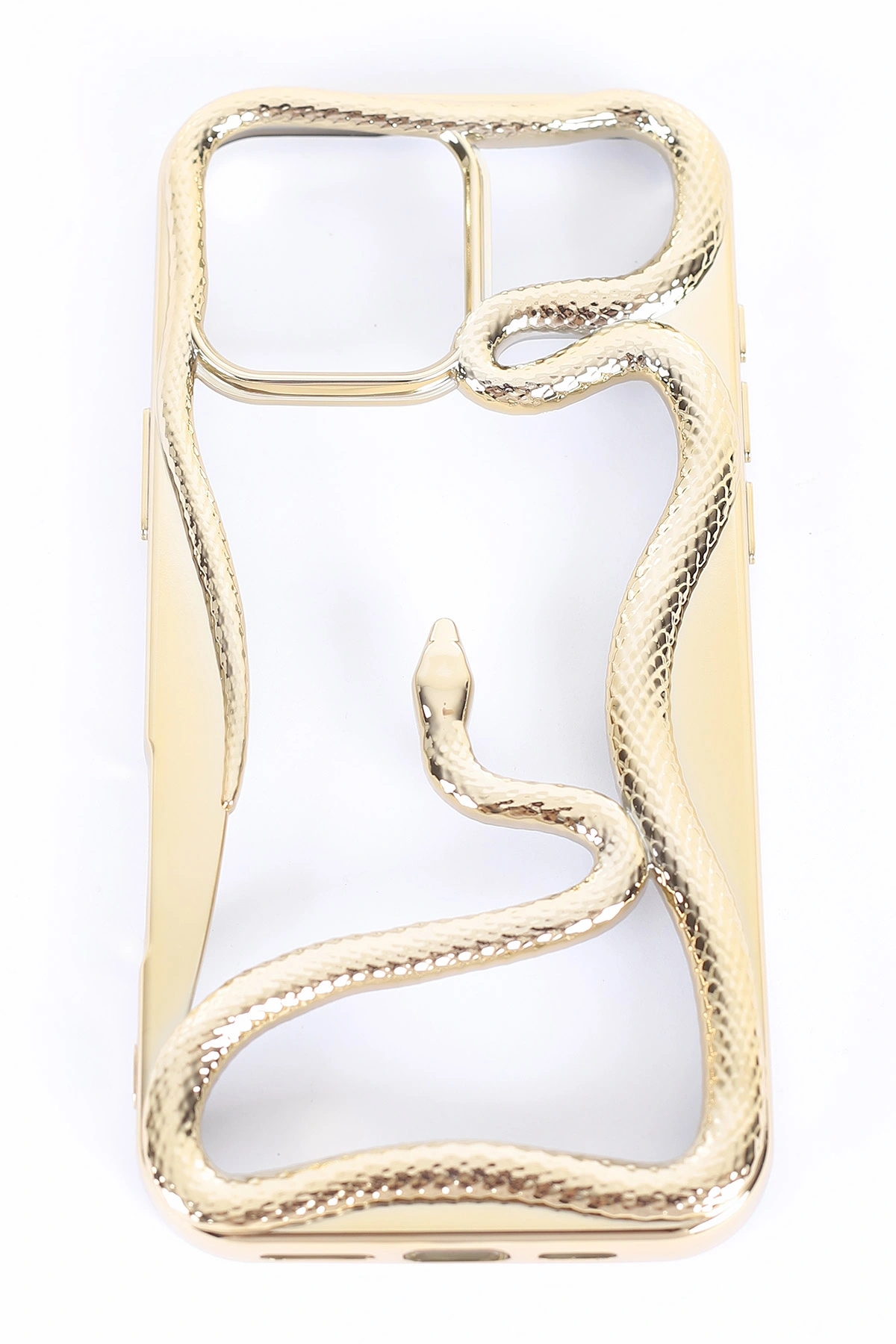Gold İPhone 15 Pro Uyumlu Desenli Snake Serisi Sert Slikon Telefon Kılıfı 390771