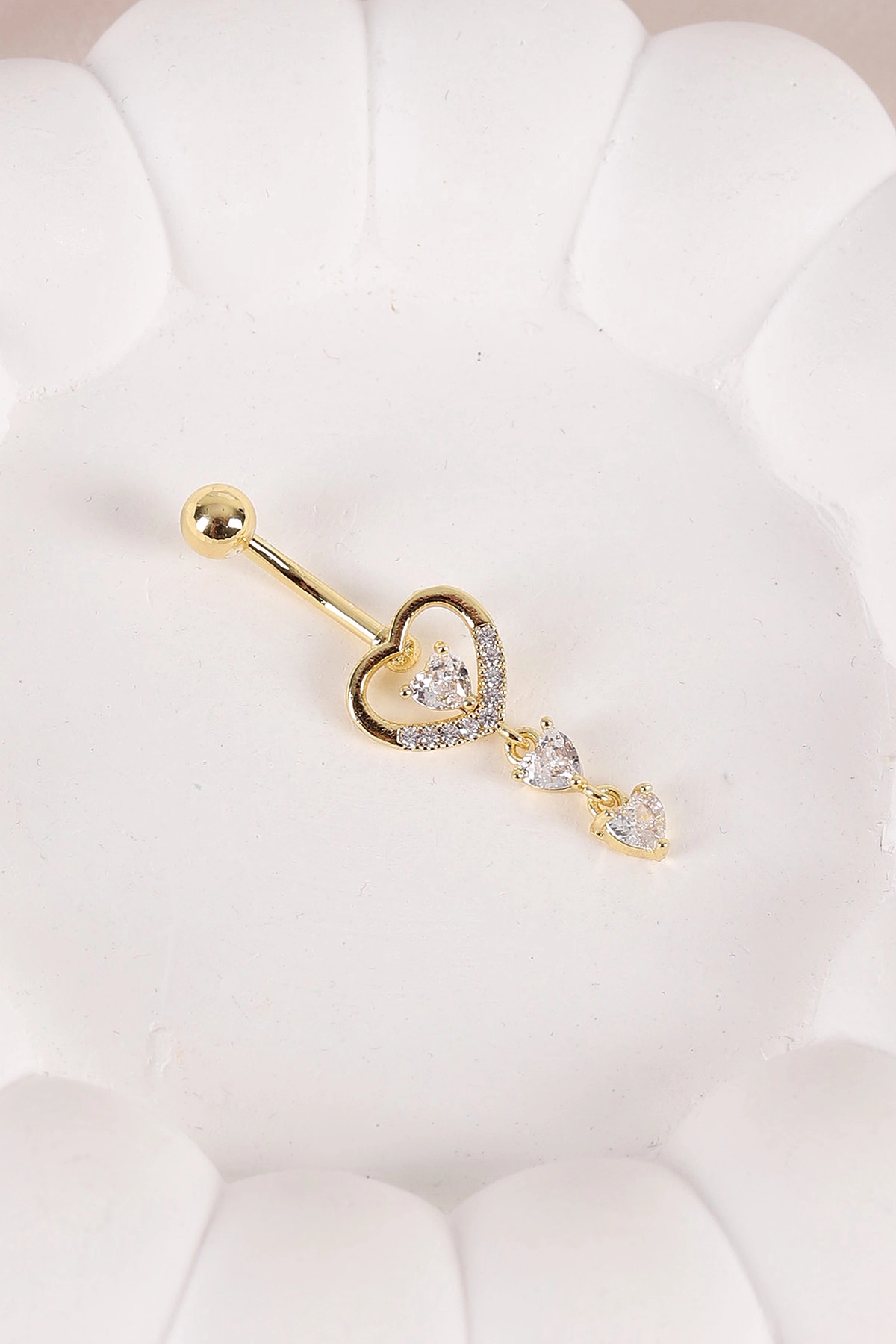 Gold Kalp Model Zirkon Taşlı Göbek Piercingi 459135
