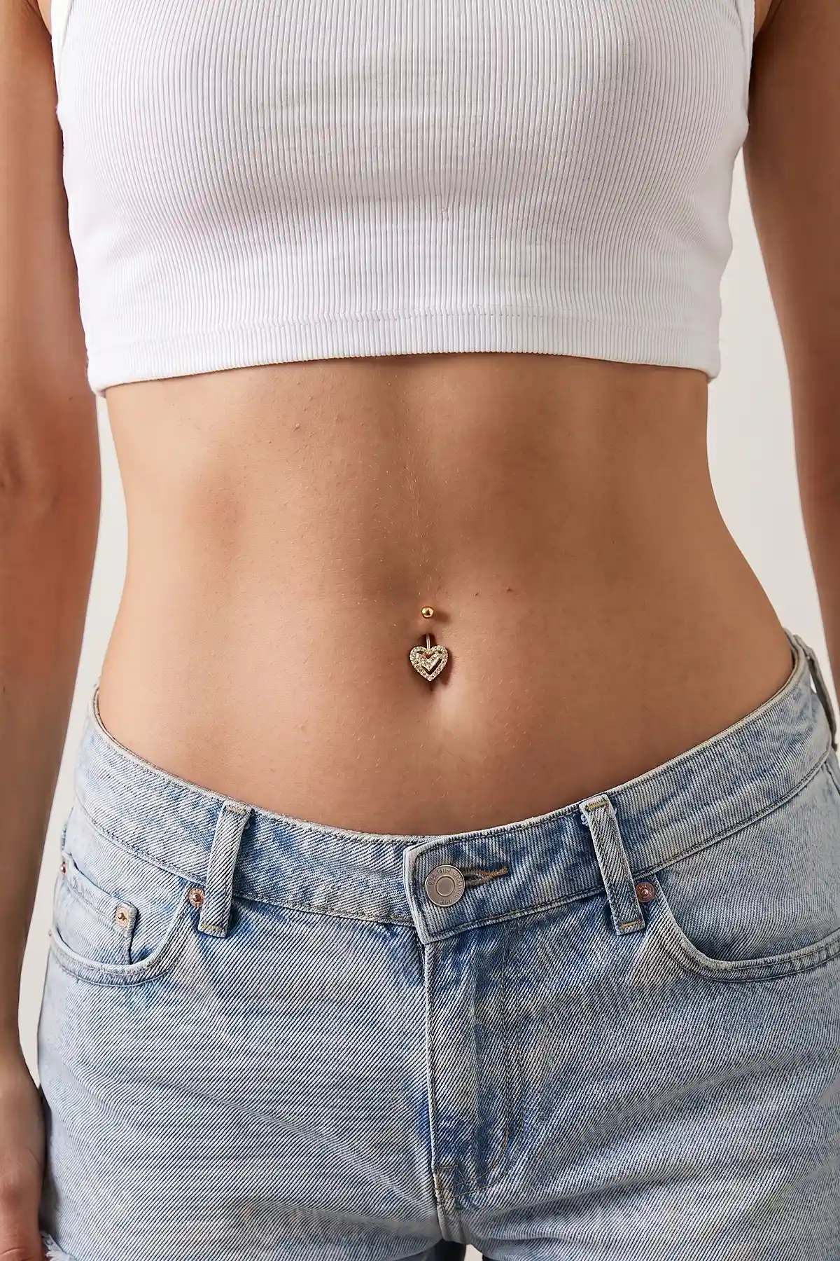 Gold Kalp Model Zirkon Taşlı Göbek Piercingi 465419