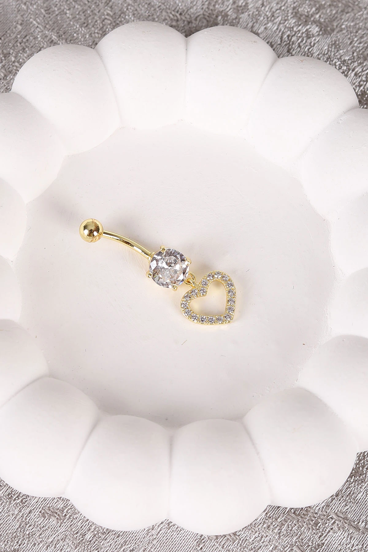 Gold Kalp Model Zirkon Taşlı Göbek Piercingi 477771