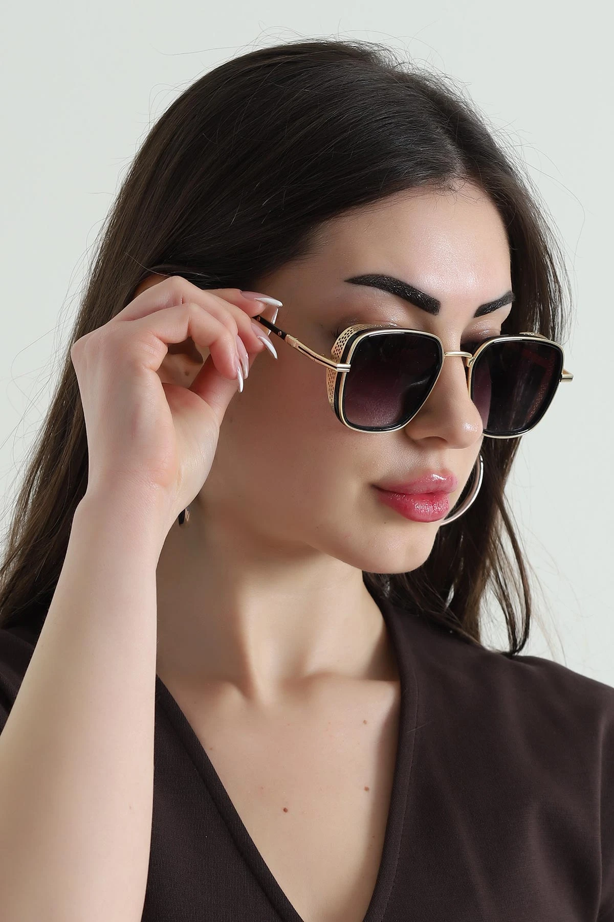 Gold Kare Metal Kenarlı Kadın Güneş Gözlüğü (Kutulu) 454157