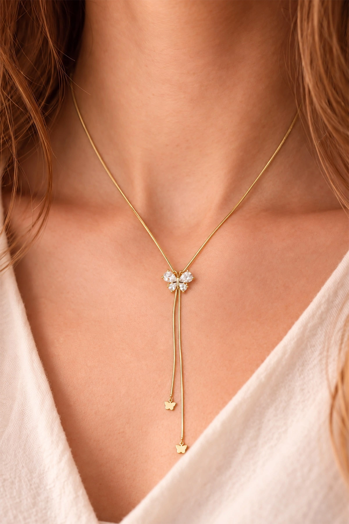 Gold Kelebek Model Asansörlü Kolye 488128