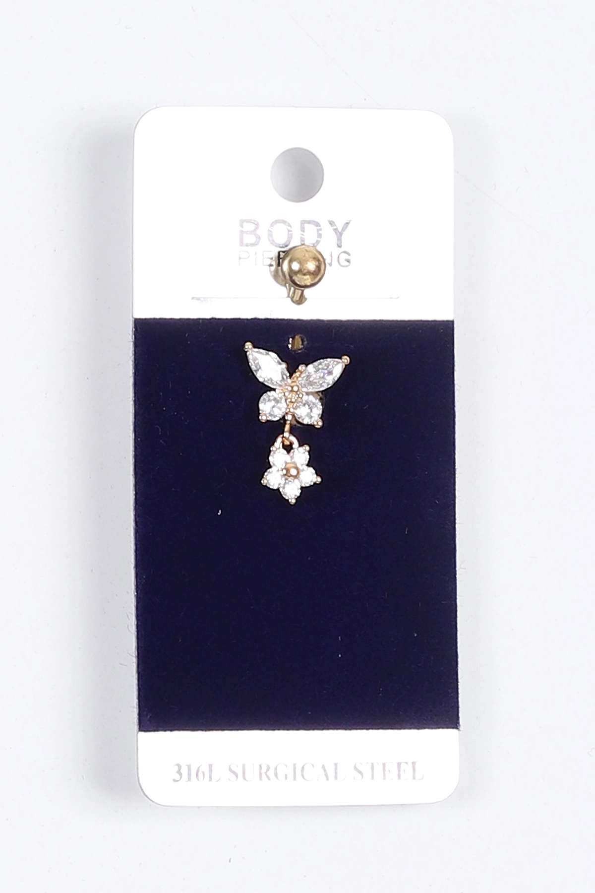 Gold Kelebek Model Zirkon Taşlı Göbek  Piercingi 384720
