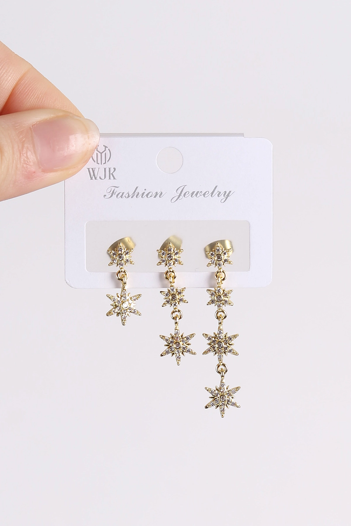 Gold Kuzey Yıldızı Model Taşlı Sallantılı 3'lü Küpe 494642