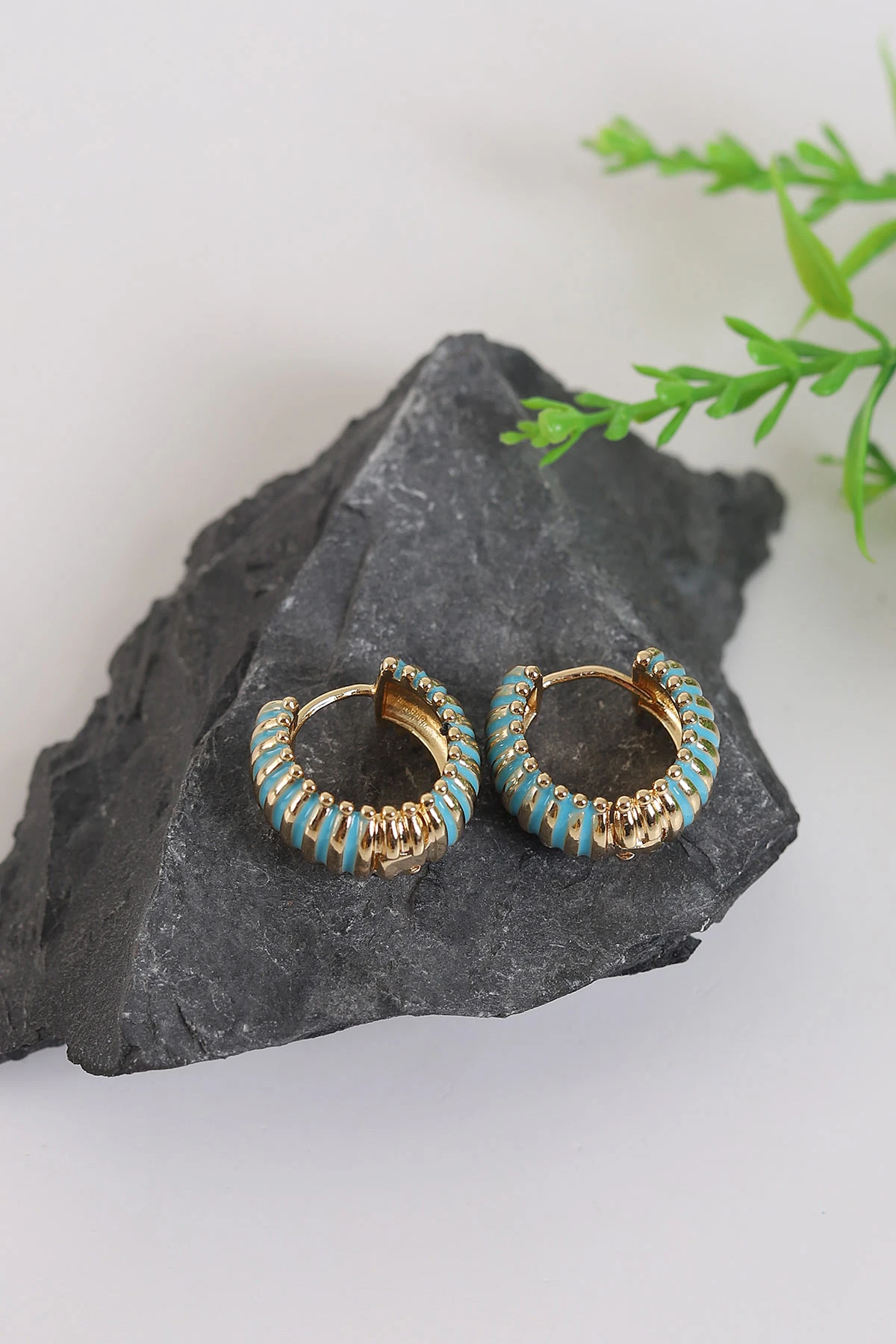 Gold Mavi Kalın Halka Küpe 272301