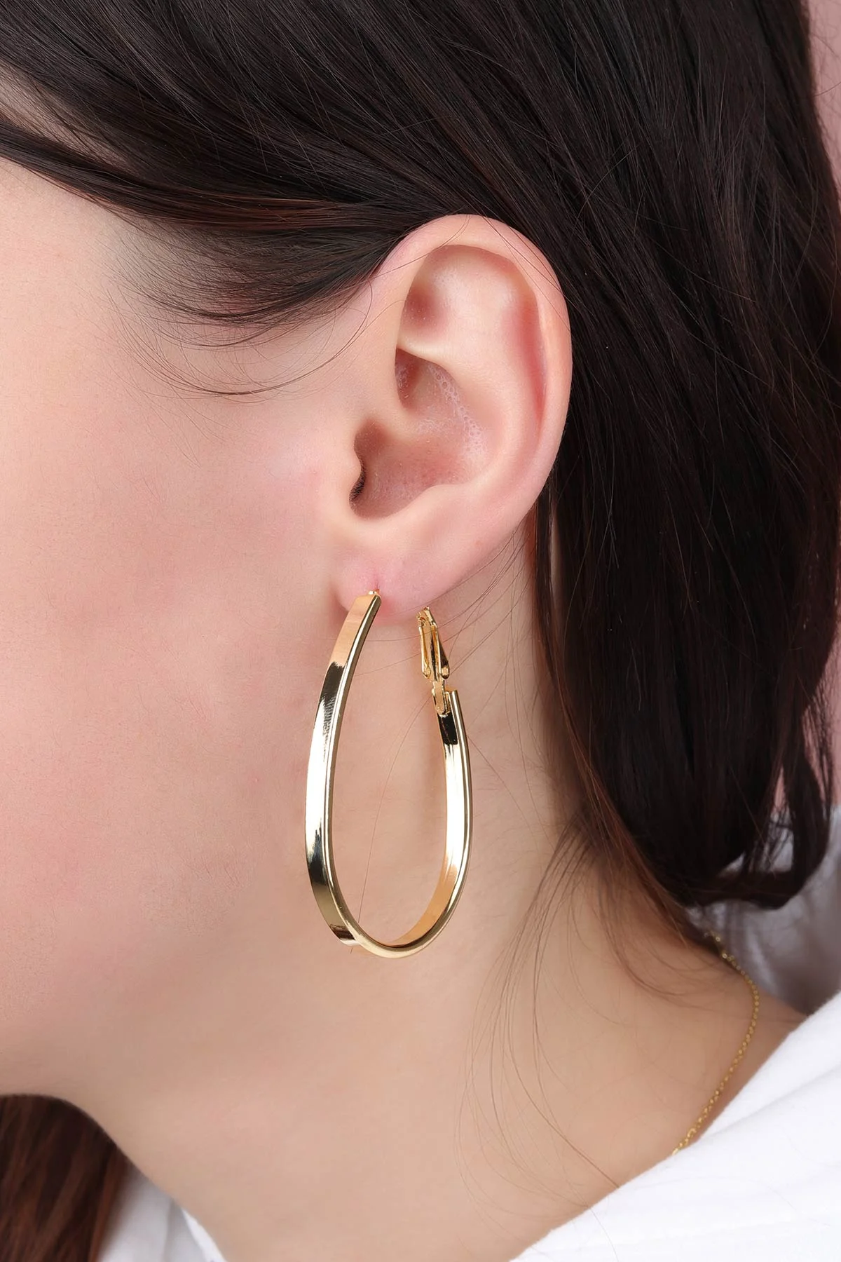 Gold Oval Kalın Yassı Küpe 330854