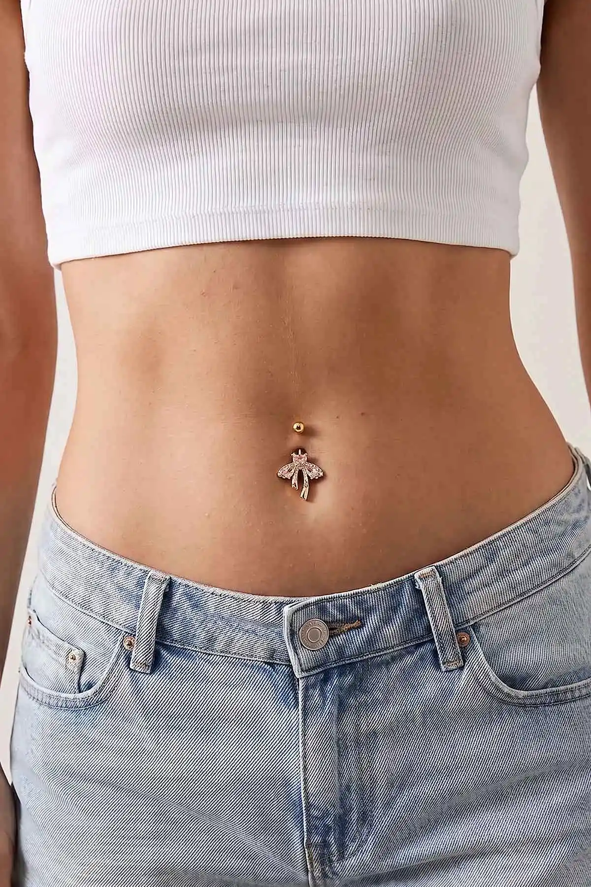 Gold Pembe Taşlı Fiyonk Model  Göbek Piercingi 479608