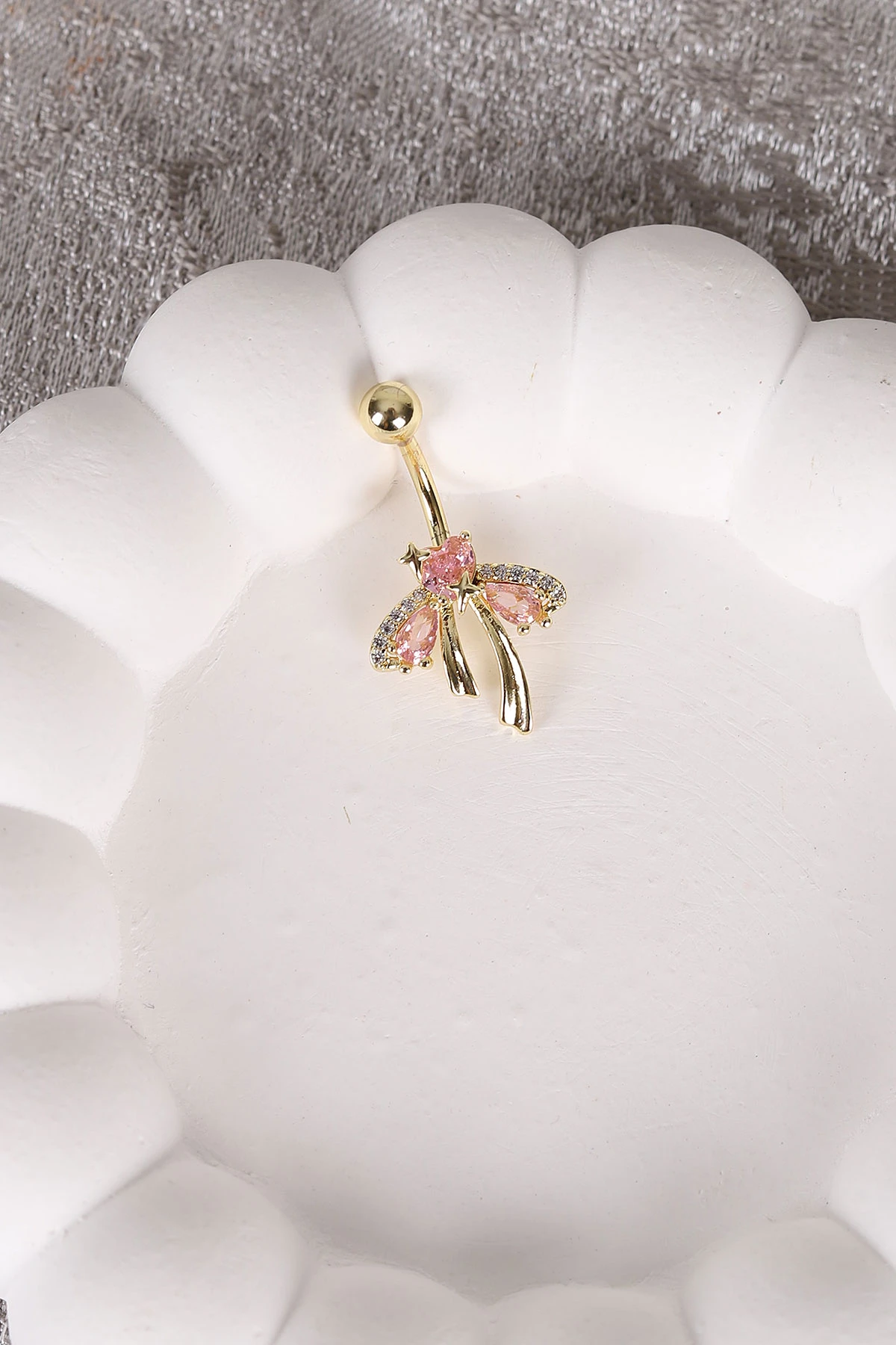 Gold Pembe Taşlı Fiyonk Model  Göbek Piercingi 479608