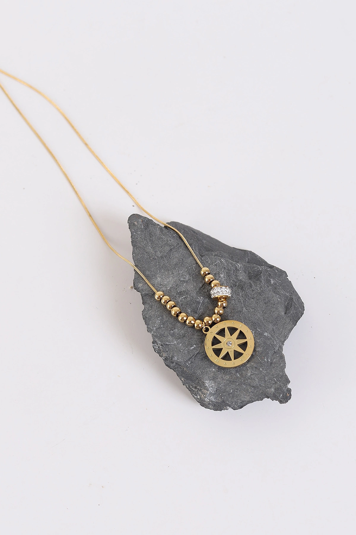 Gold Pusula Model İnce Zincirli Çelik Kolye 267528