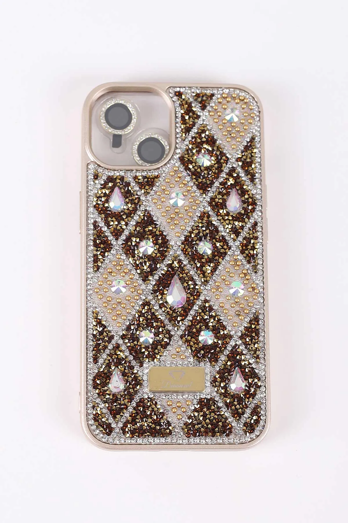 Gold TeknoCase İPhone 13 Uyumlu Dlr Diamond Case Serisi Lens Hediyeli Premium Sert Silikon Telefon Kılıfı 430348