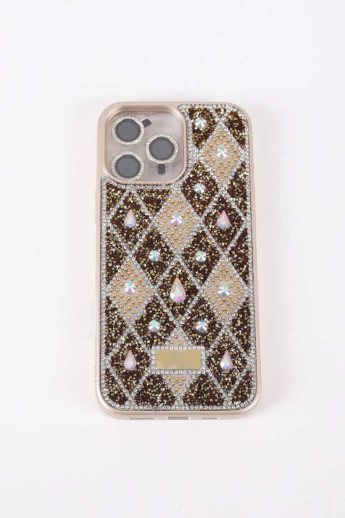 Gold TeknoCase İPhone 16 Pro Max Uyumlu Dlr Diamond Case Serisi Lens Hediyeli Premium Sert Silikon Telefon Kılıfı 430391