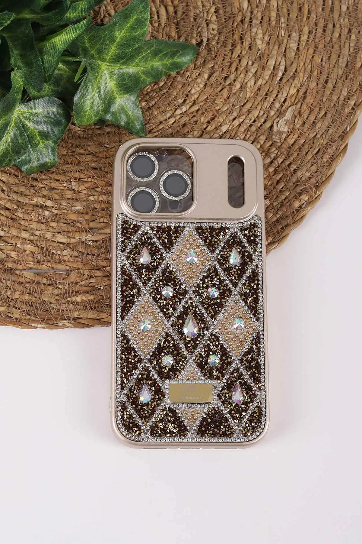 Gold TeknoCase İPhone 17 Pro Max Uyumlu Dlr Diamond Case Serisi Lens Hediyeli Premium Sert Silikon Telefon Kılıfı 430411