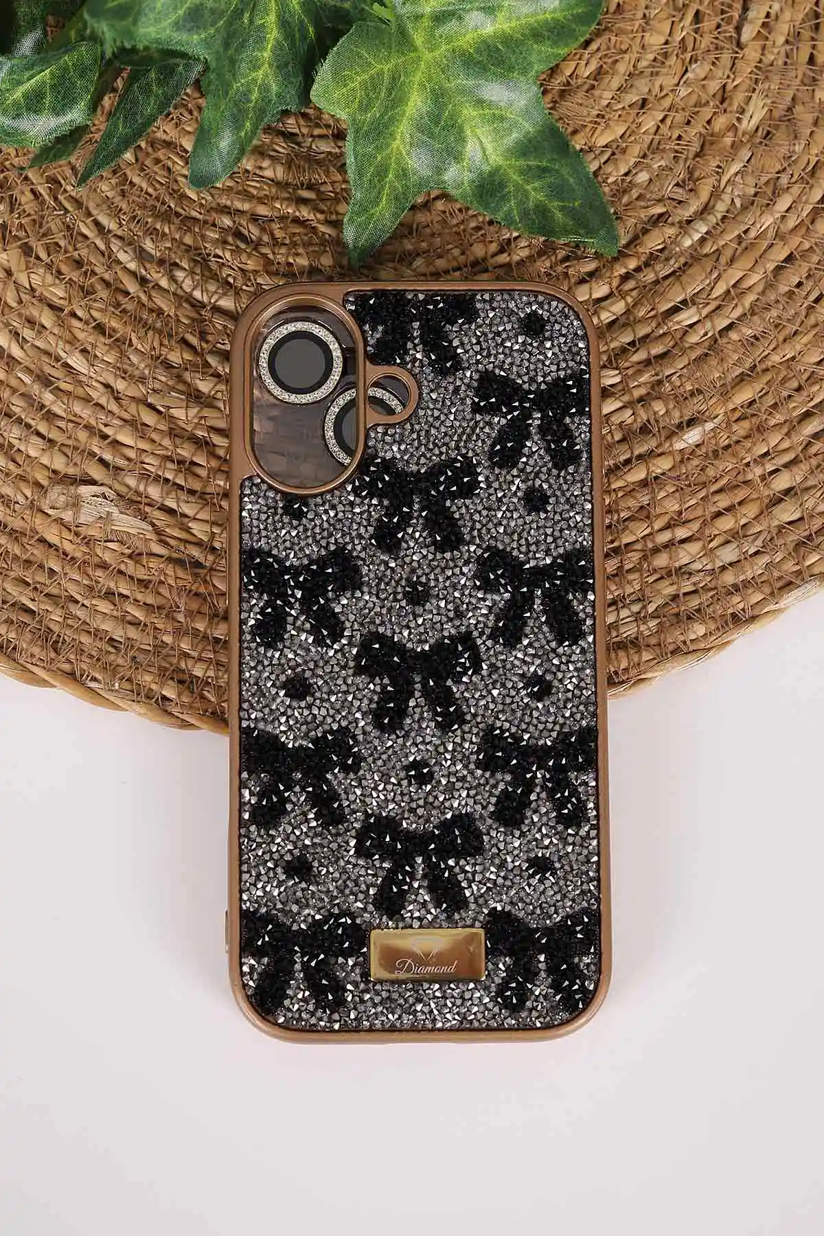 Gold TeknoCase İPhone 17 Uyumlu Perfect Diamond Case Serisi Taşlı Lens Hediyeli Sert Silikon Telefon Kılıfı 480857