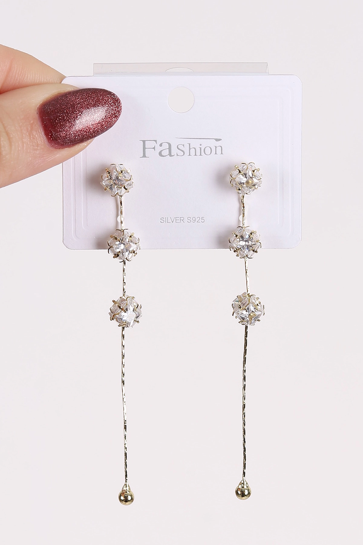 Gold Topçuk Model Taşlı Saçaklı Küpe 460567