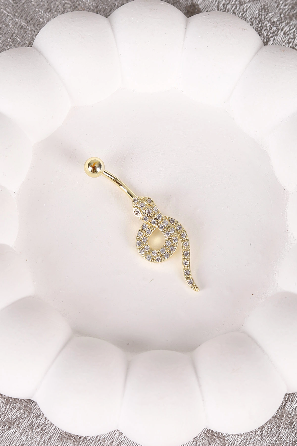 Gold Yılan Model Zirkon Taşlı Göbek Piercingi 477773