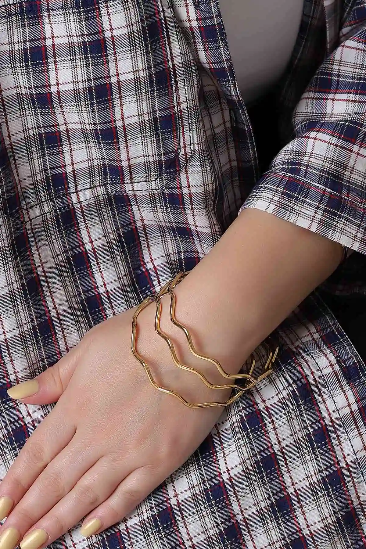 Gold Zikzak 3'lü Çelik Ajda Bilezik 393200 | TL Modamizbir