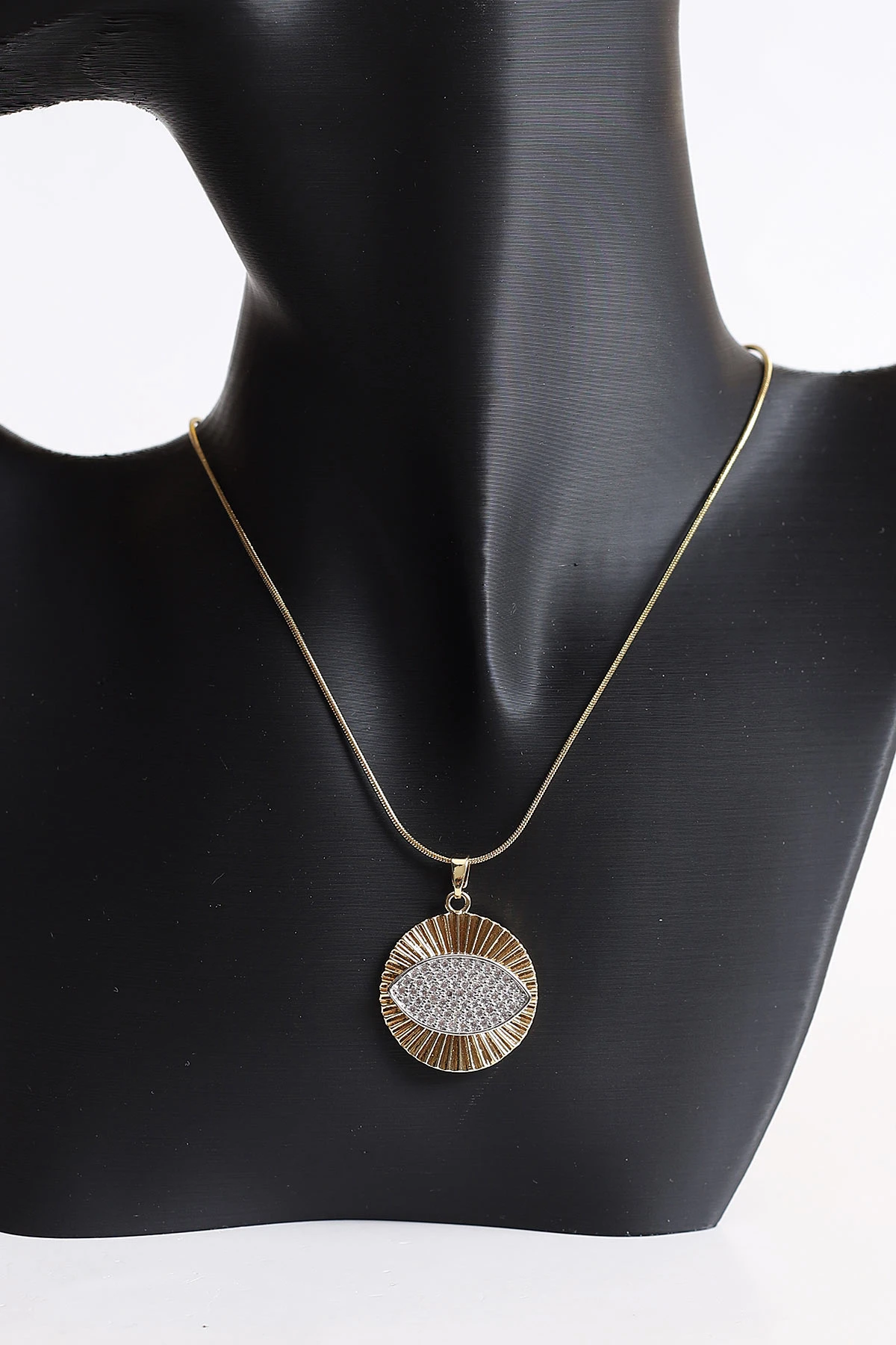 Gold Zirkon Taşlı Çelik Kolye 370506