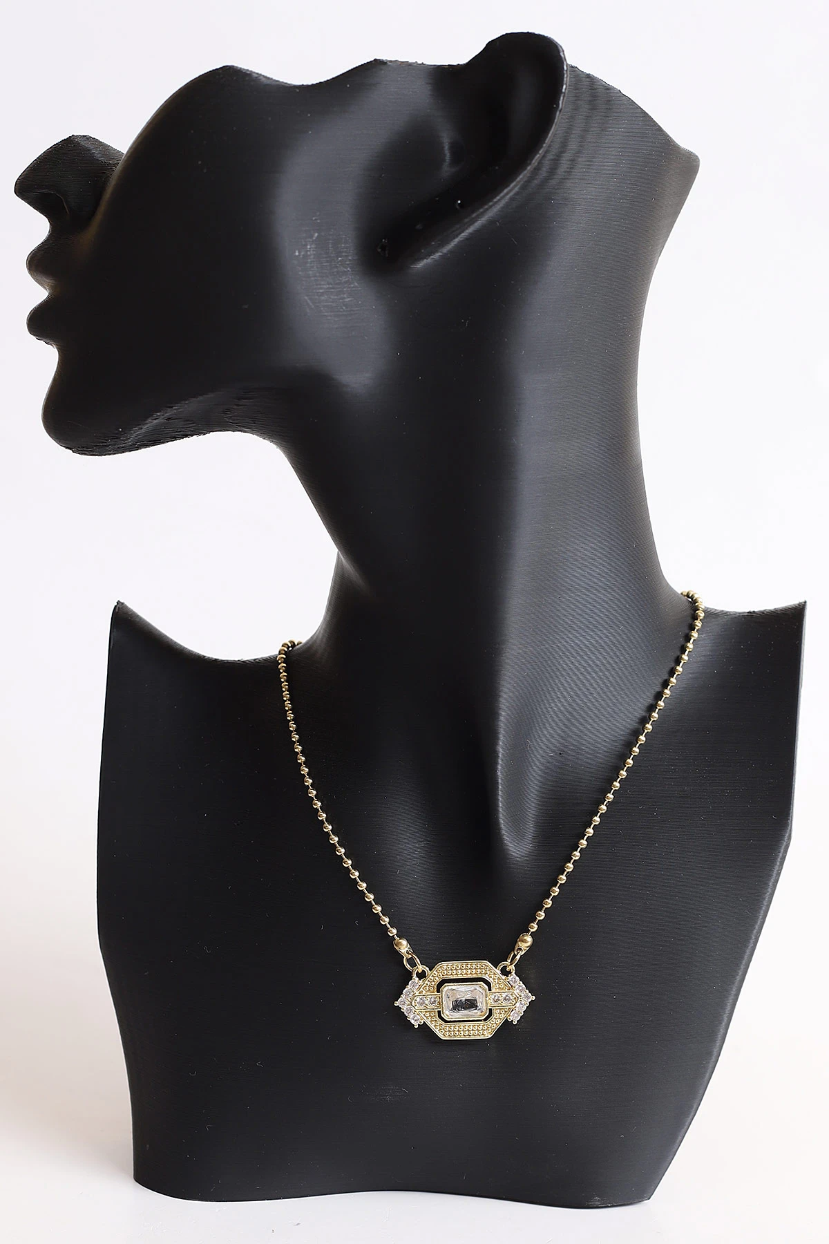Gold Zirkon Taşlı Çelik Kolye 370806