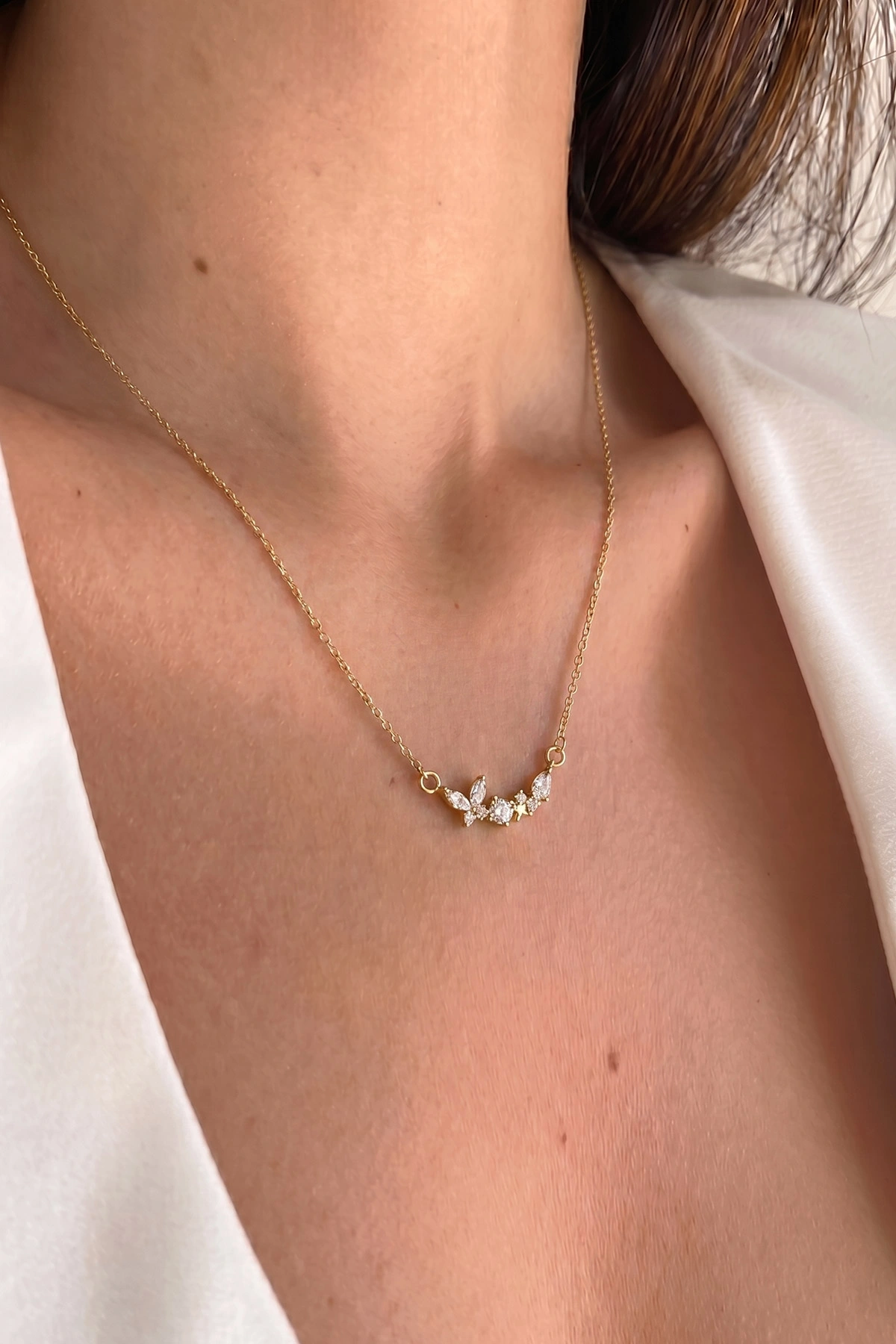 Gold Zirkon Taşlı Çelik Şık Kolye 459161