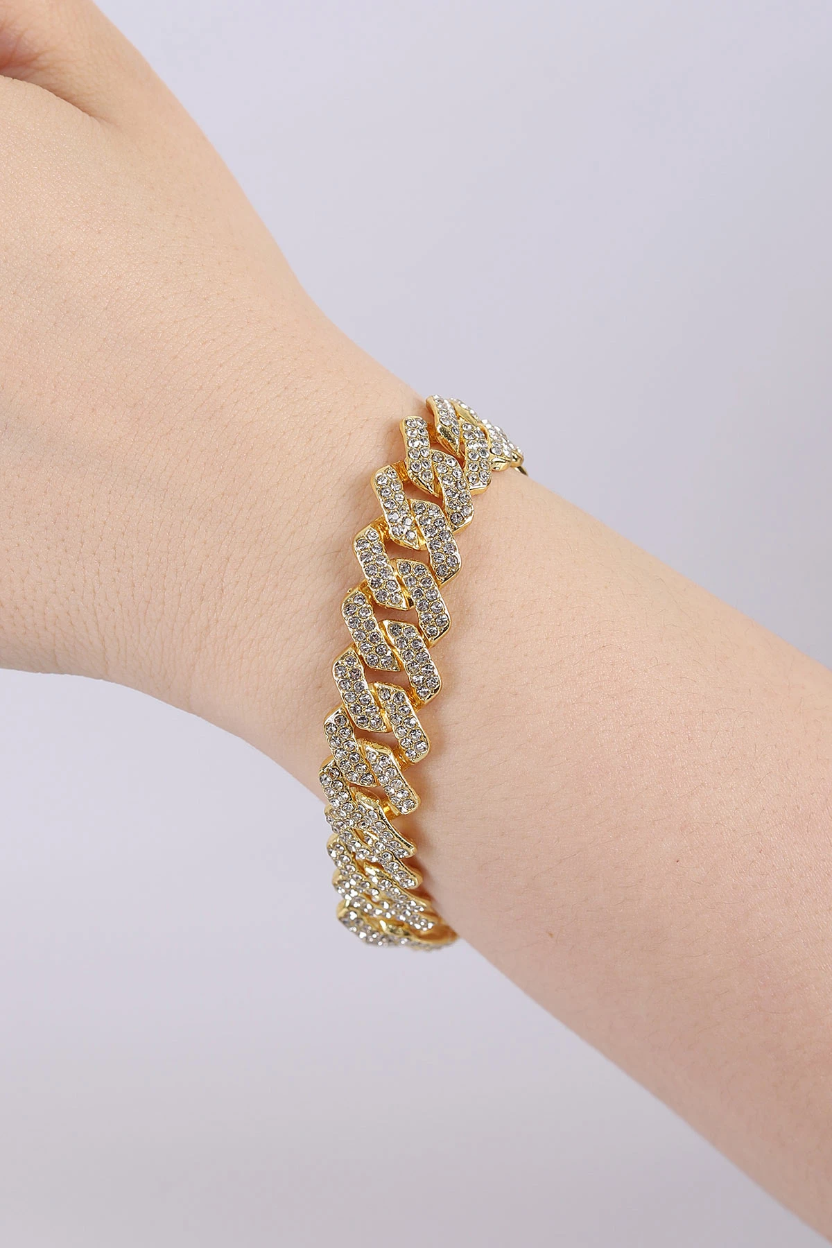Gold Zirkon Taşlı Oval Kesim Gurmet Çelik Bileklik 444433