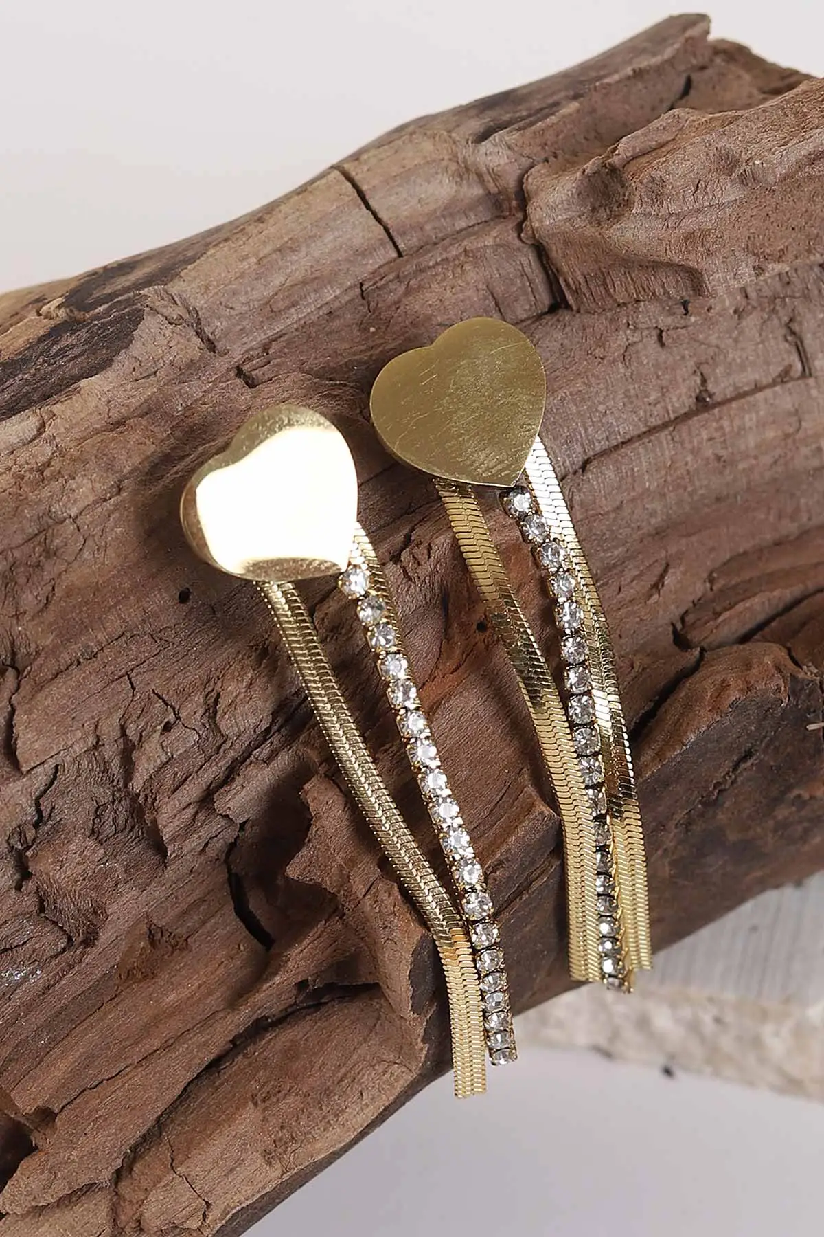 Gold Zirkon Taşlı Sallantılı Kalpli Çelik Küpe 273672
