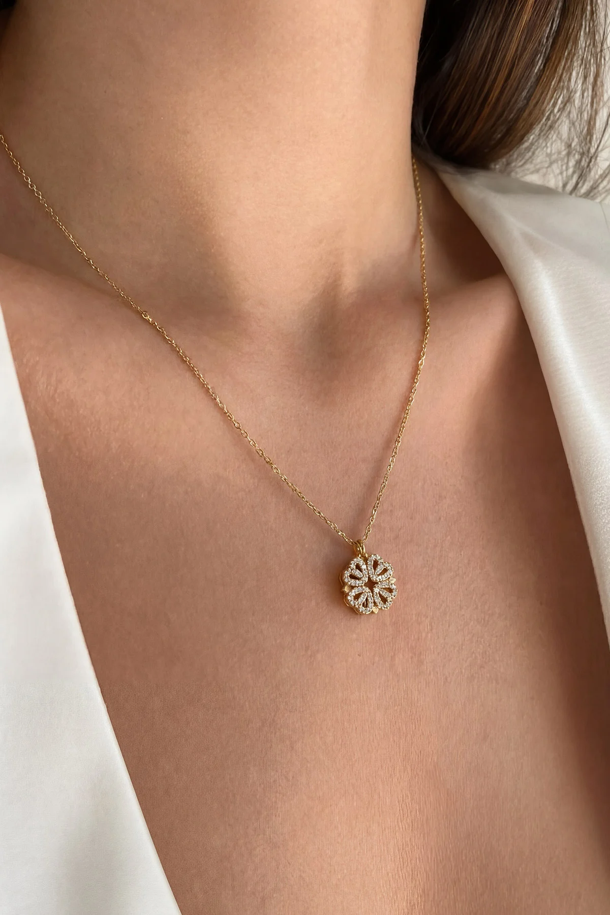 Gold Zirkon Taşlı Şık Çelik Kolye 463942