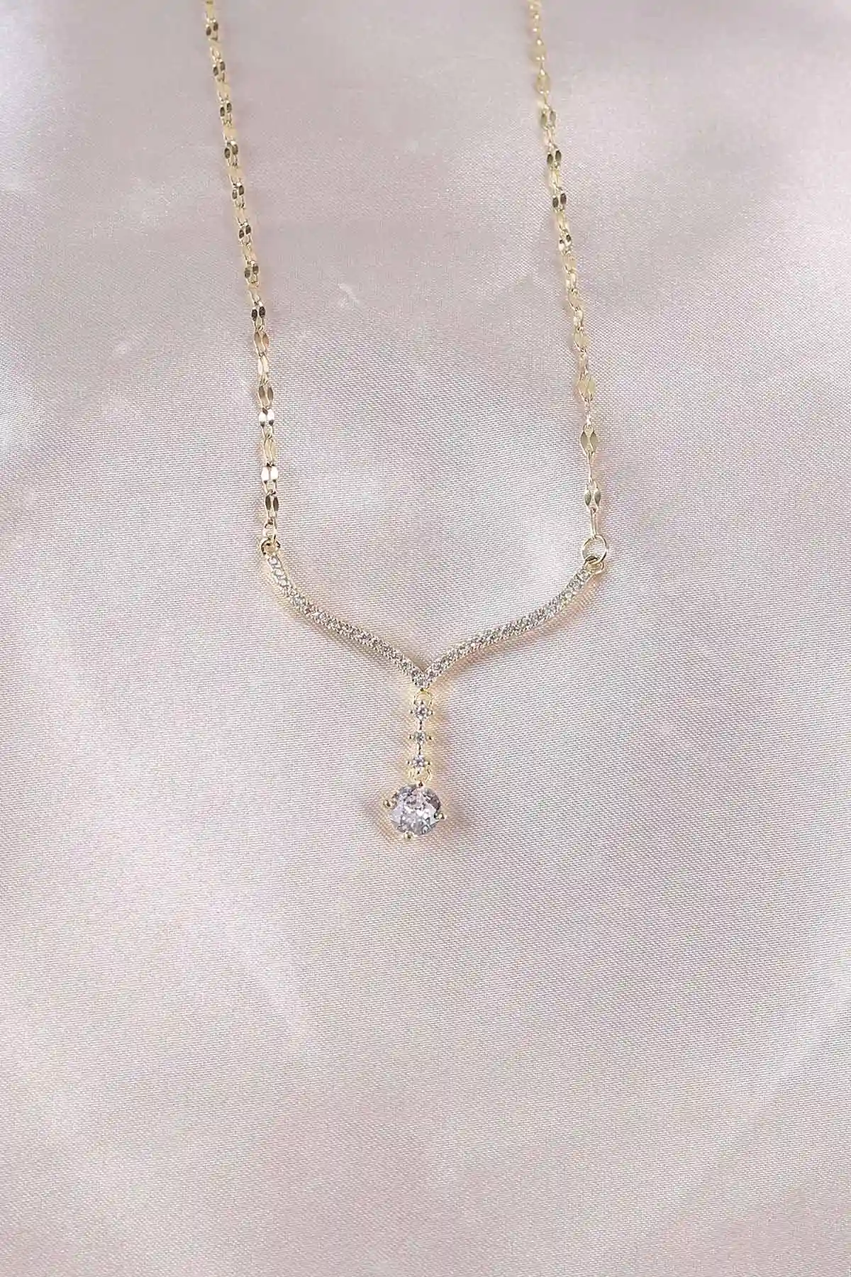 Gold Zirkon Taşlı Şık Kolye 498414