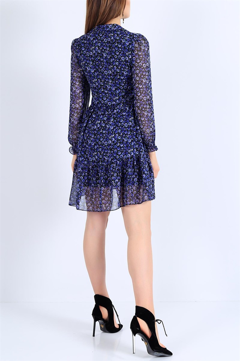 Gömlek Yaka Mavi Şifon Elbise 25612B