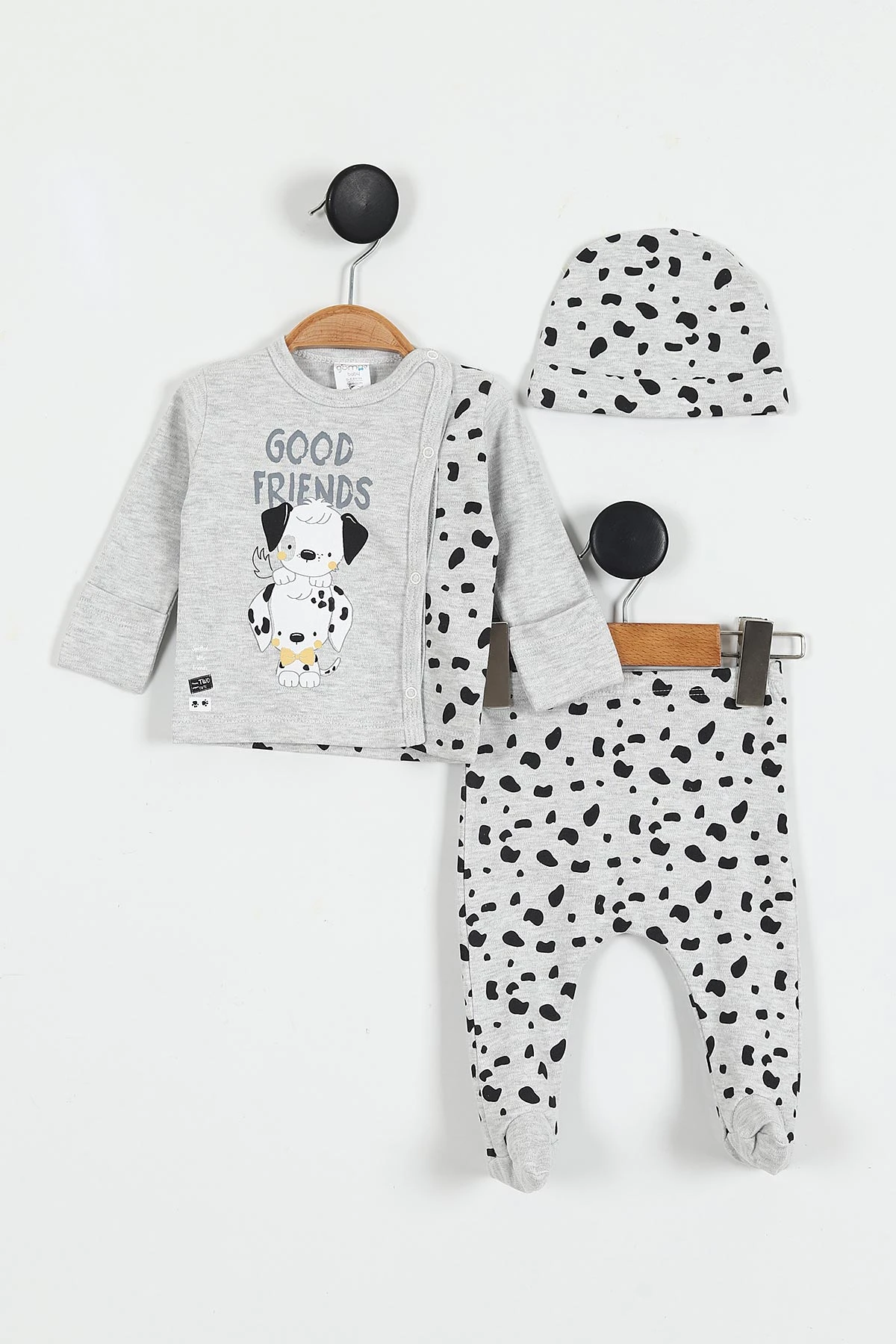 Gri (0-3 Ay) Good Friends Baskılı Patikli Erkek Bebek 3'lü Takım 423171