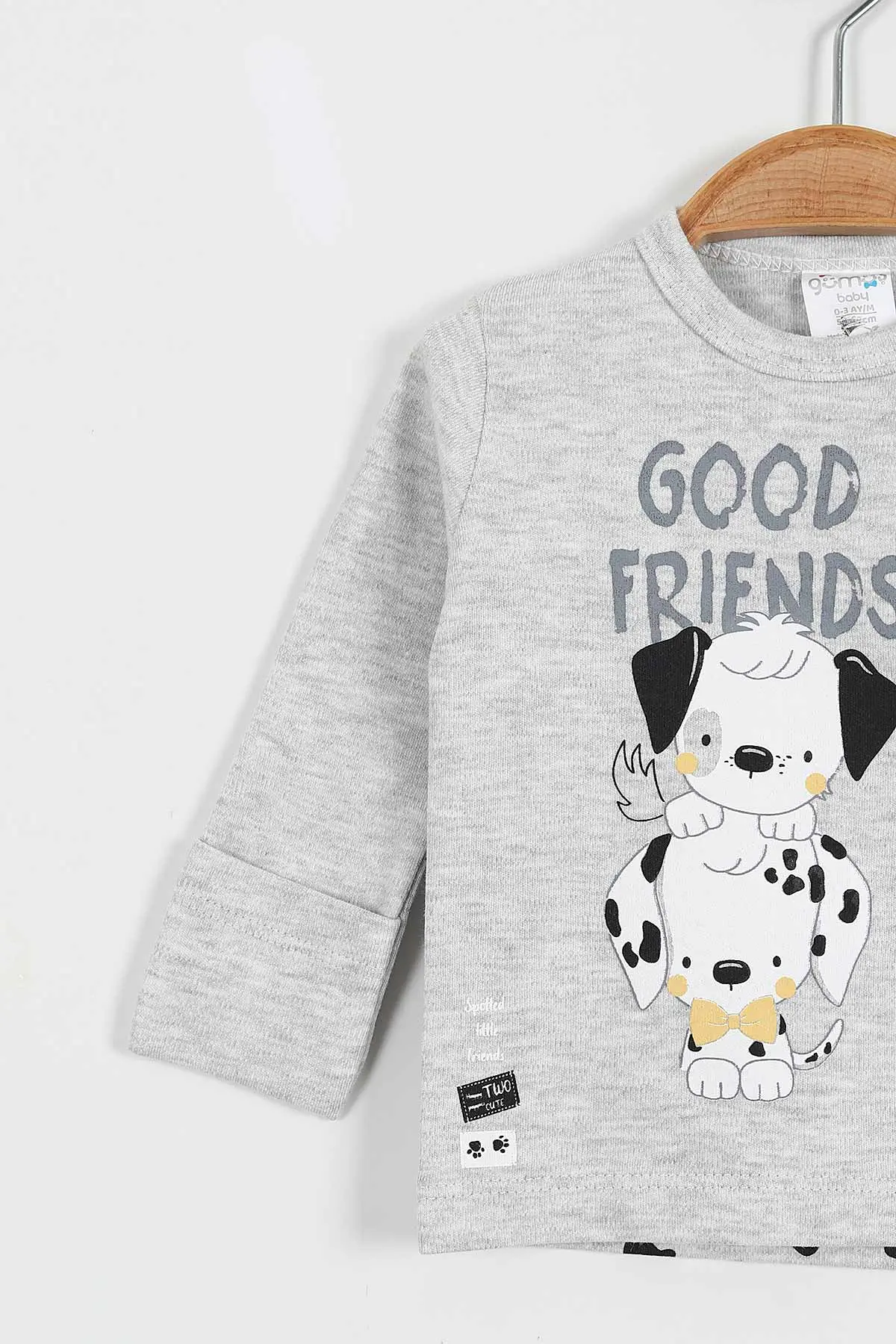 Gri (0-3 Ay) Good Friends Baskılı Patikli Erkek Bebek 3'lü Takım 423171
