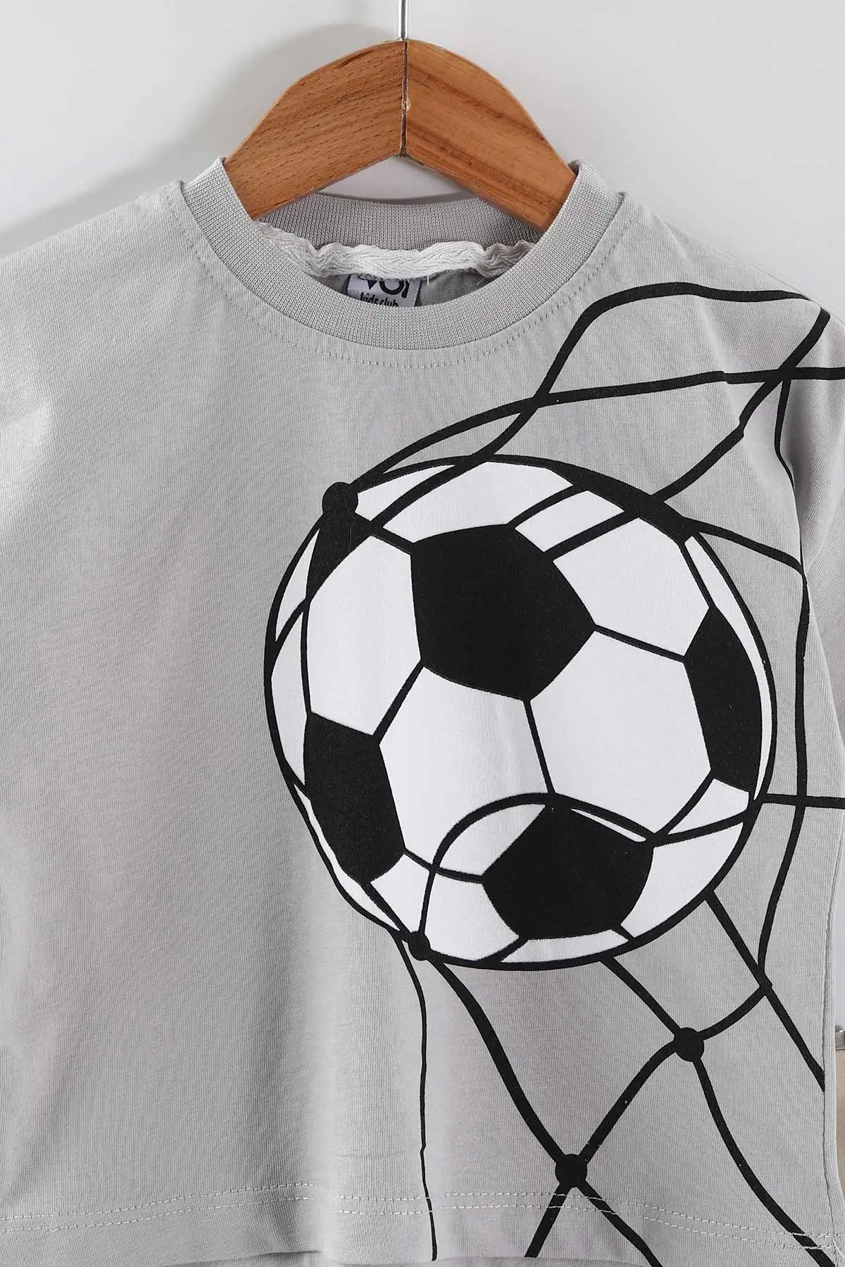 Gri (0-4 Yaş) Futbol Topu Baskılı Tişörtlü Şortlu Süprem Erkek Çocuk Yazlık Takım 457384