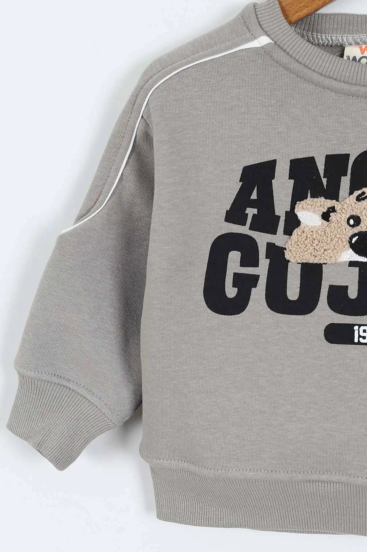 Gri (0-4 Yaş)Gujje Baskılı Biye Detaylı  3  İp Şardonlu Erkek Çocuk Sweatshirt 417569
