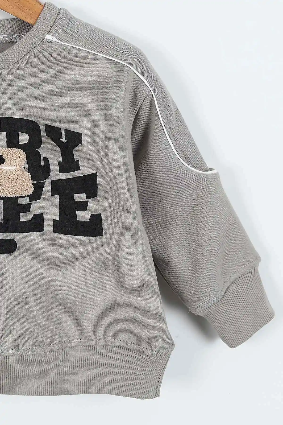 Gri (0-4 Yaş)Gujje Baskılı Biye Detaylı  3  İp Şardonlu Erkek Çocuk Sweatshirt 417569