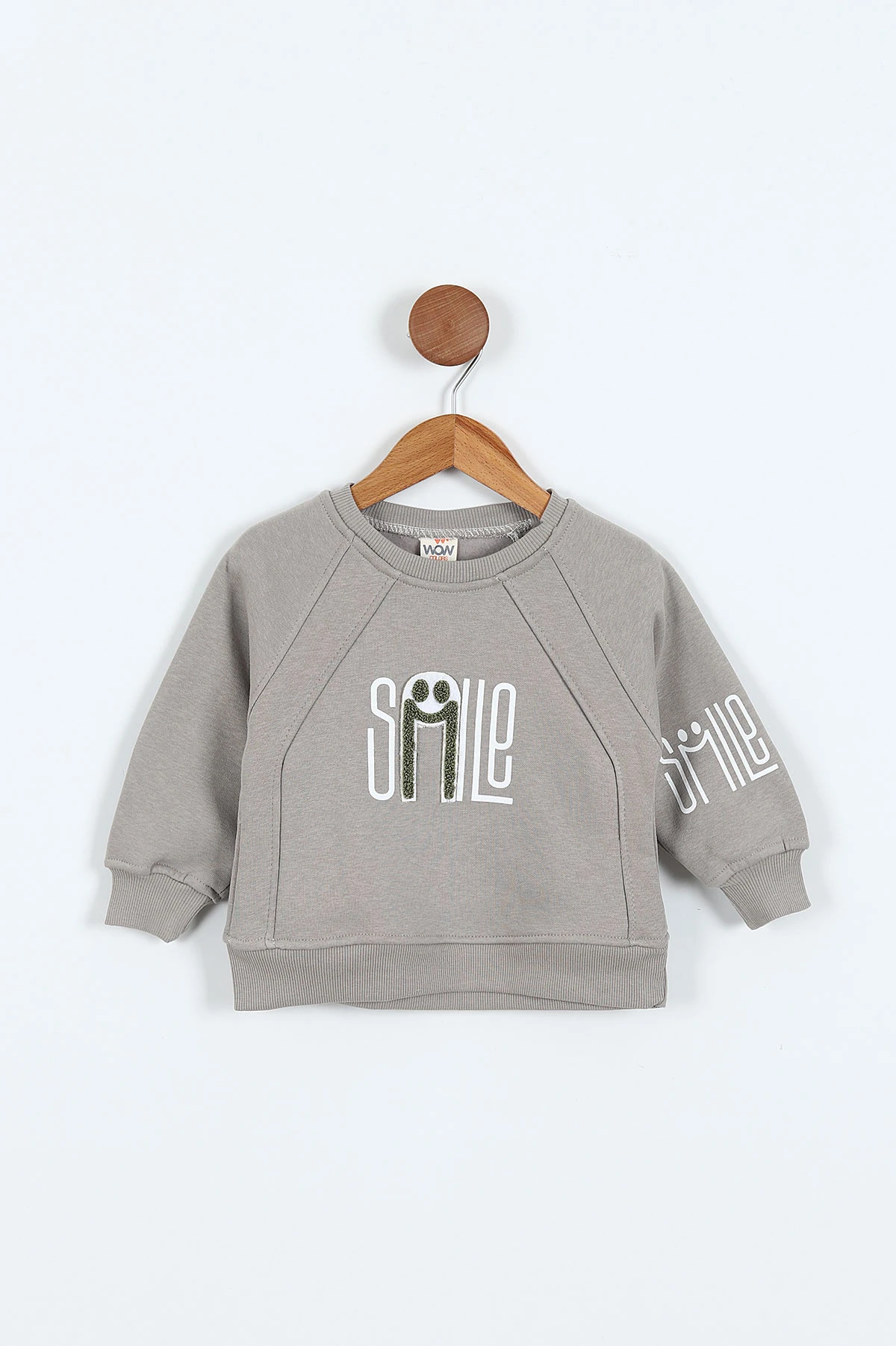 Gri (0-4 Yaş)Smile Baskılı Dikiş Detaylı  3  İp Şardonlu Erkek Çocuk Sweatshirt 417564