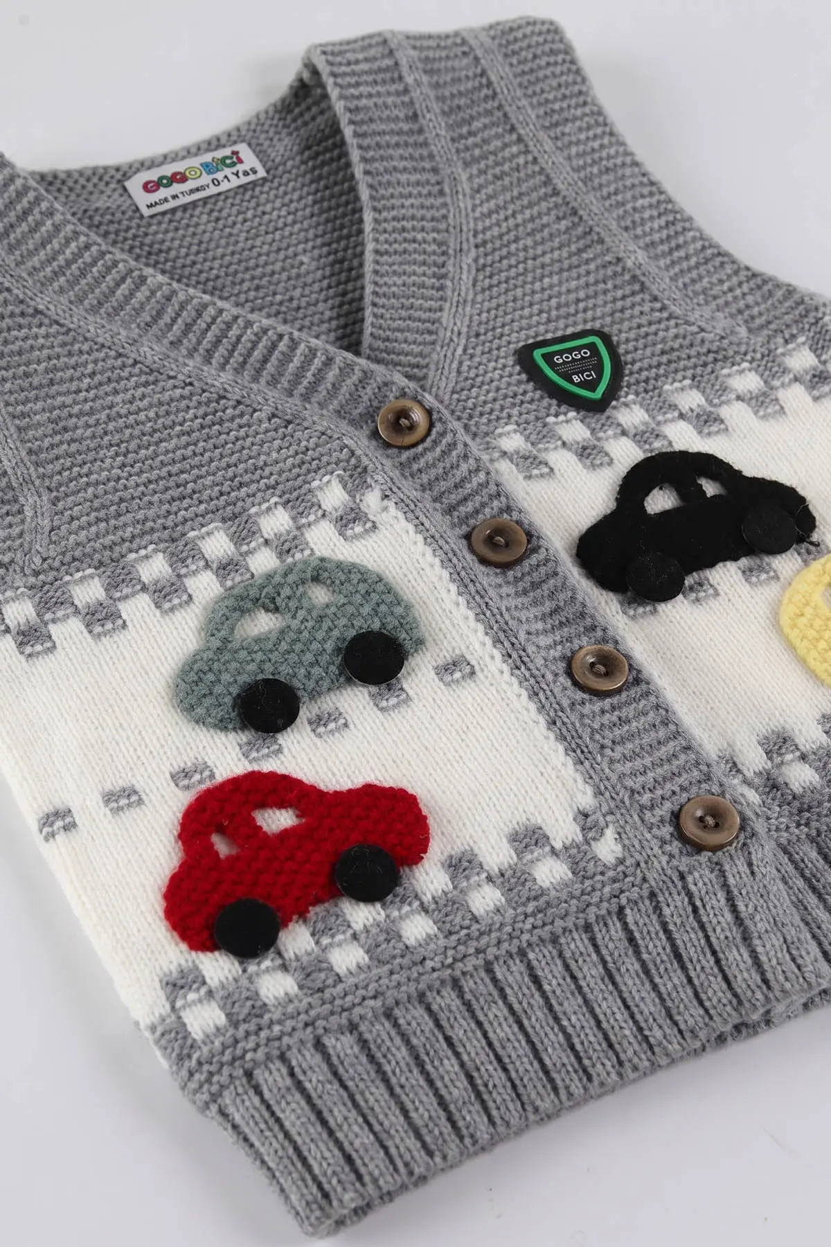 Gri (0-5 Yaş) Araba Motifli Triko Erkek Çocuk&Bebek Yelek 474867