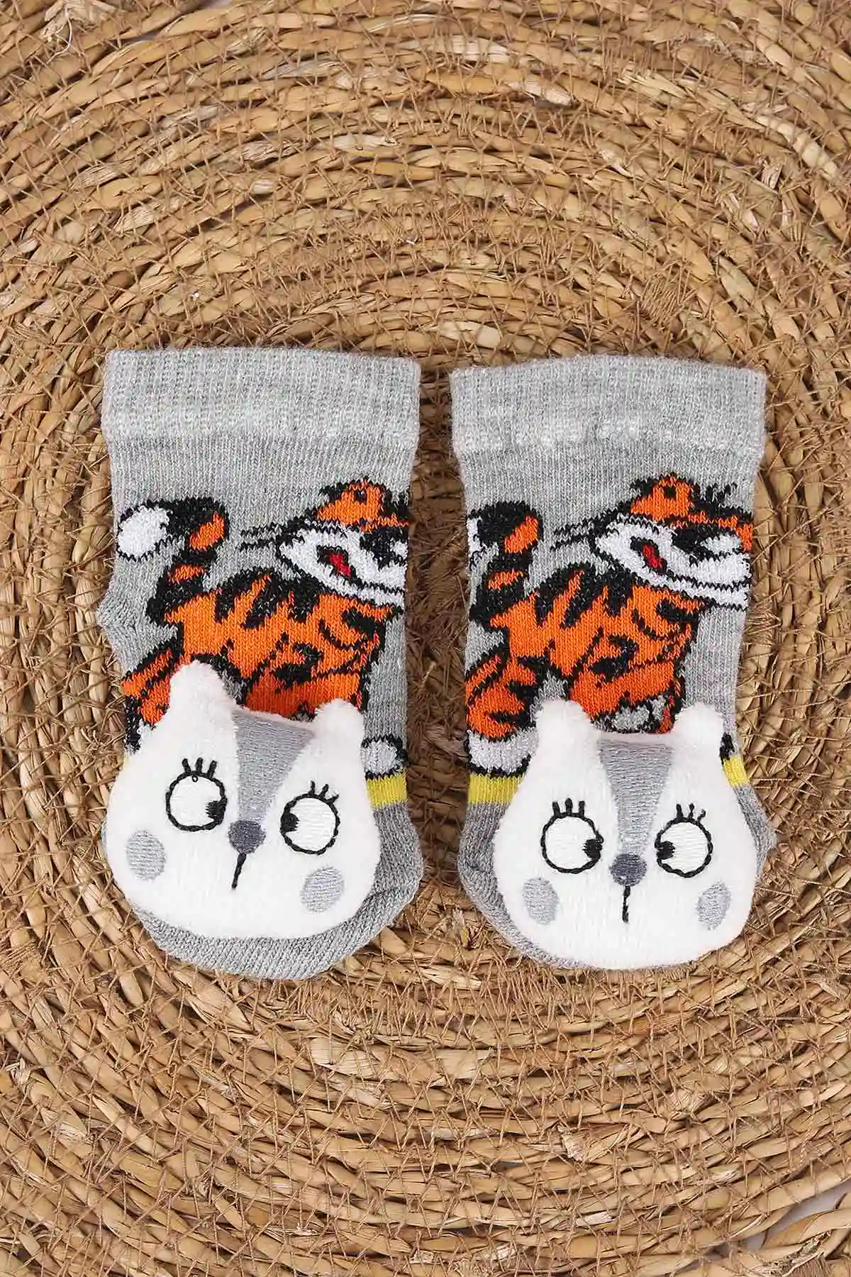 Gri (0-6 Ay) Nakış Oyuncaklı Erkek Bebek Çorap 467464