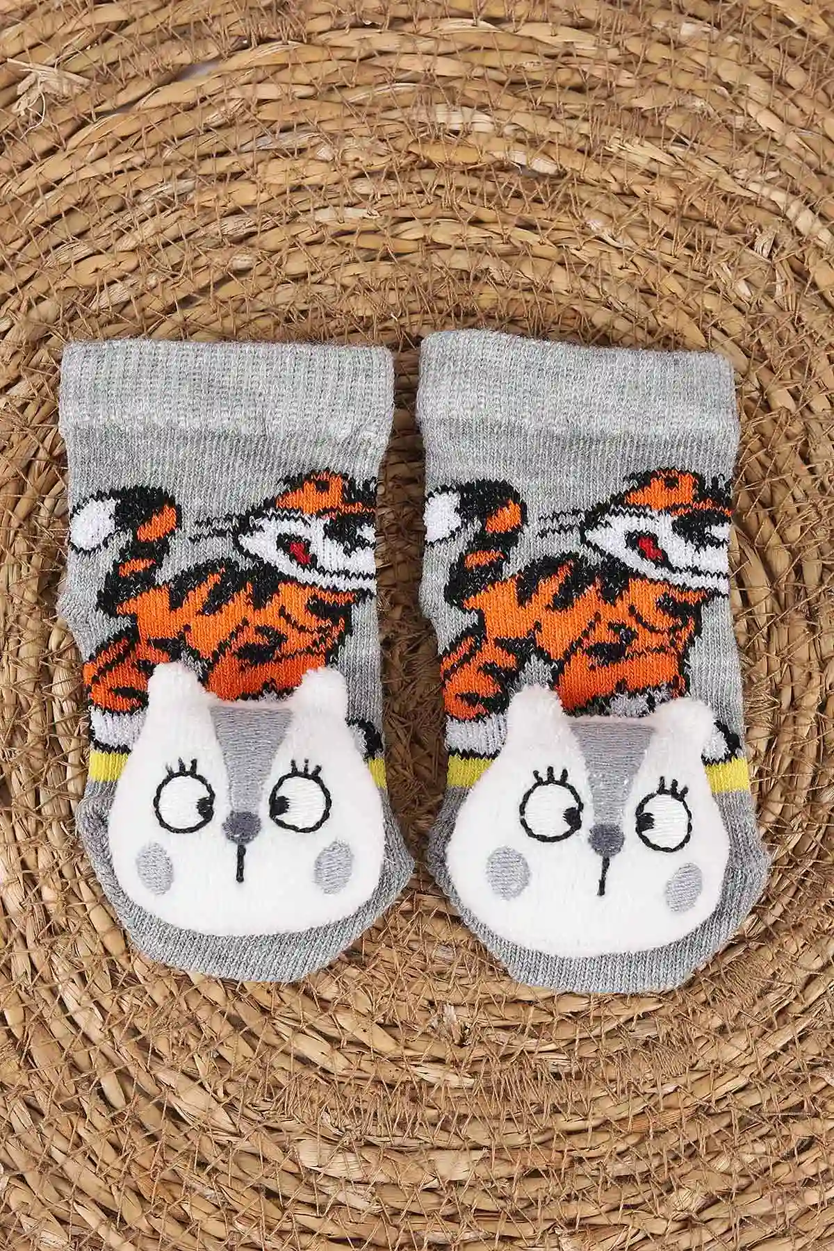Gri (0-6 Ay) Oyuncaklı Erkek Bebek Çorap 467458