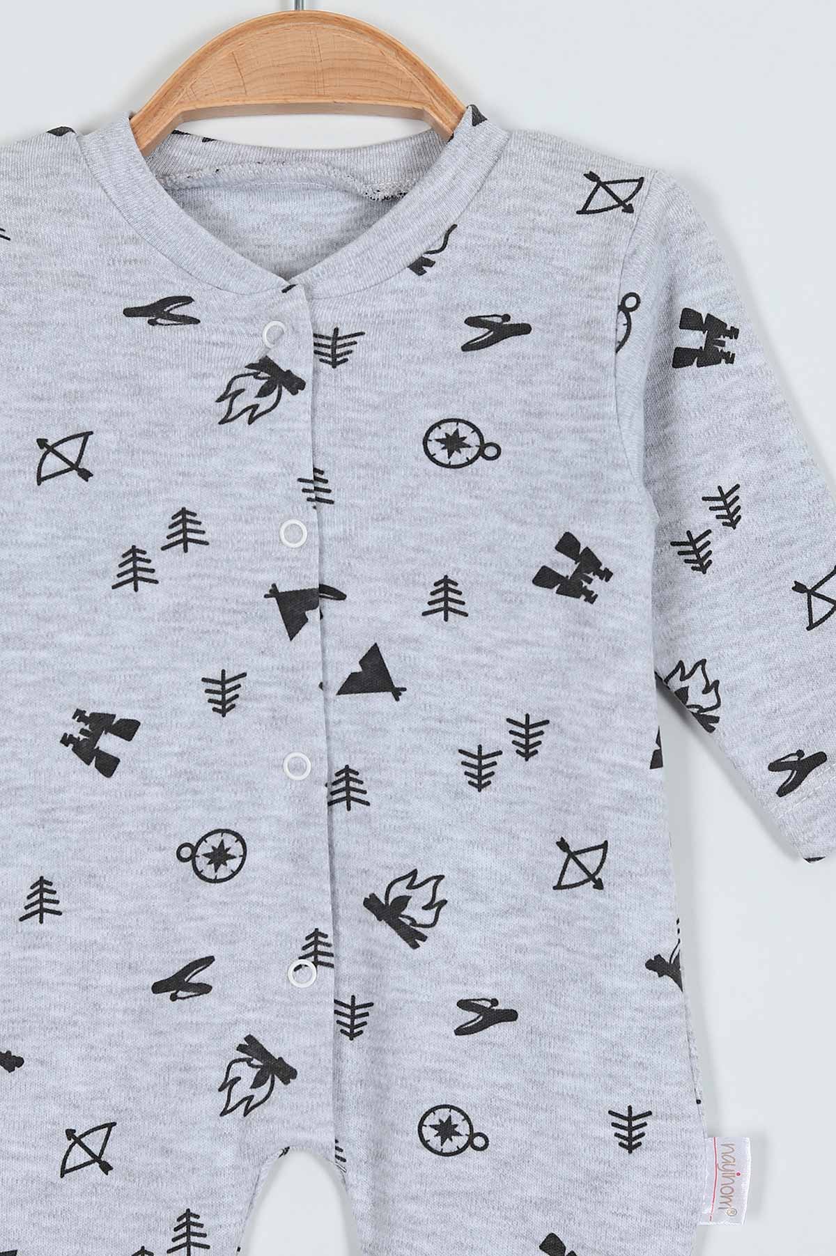 Gri (0-9 Ay) Camp Baskılı Çıtçıtlı Erkek Bebe Tulum 203437